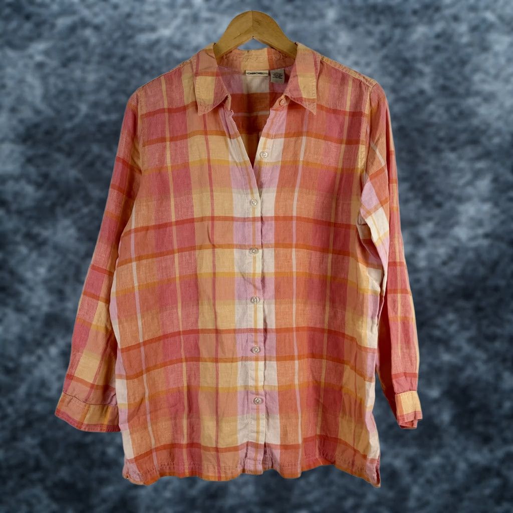 Cherokee VINTAGE Cherokee Plaid Shirt Womens XL Pink Orange Top Classic Linen Button Down Size XL / US 12-14 / IT 48-50 - 1 Thumbnail