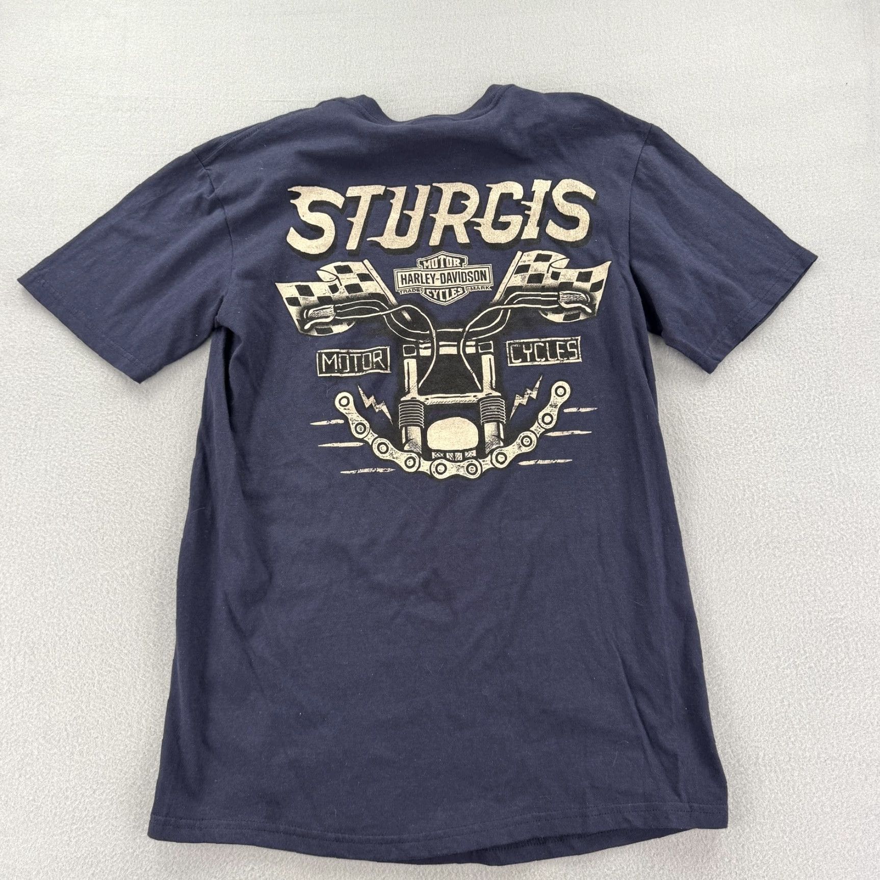 Harley Davidson VINTAGE Harley-Davidson Shirt Mens Medium Navy Blue Living For Speed Sturgis South Dakota Moto Graphic Print Back Bar & Shield 90s Team? Size US M / EU 48-50 / 2 - 5 Thumbnail