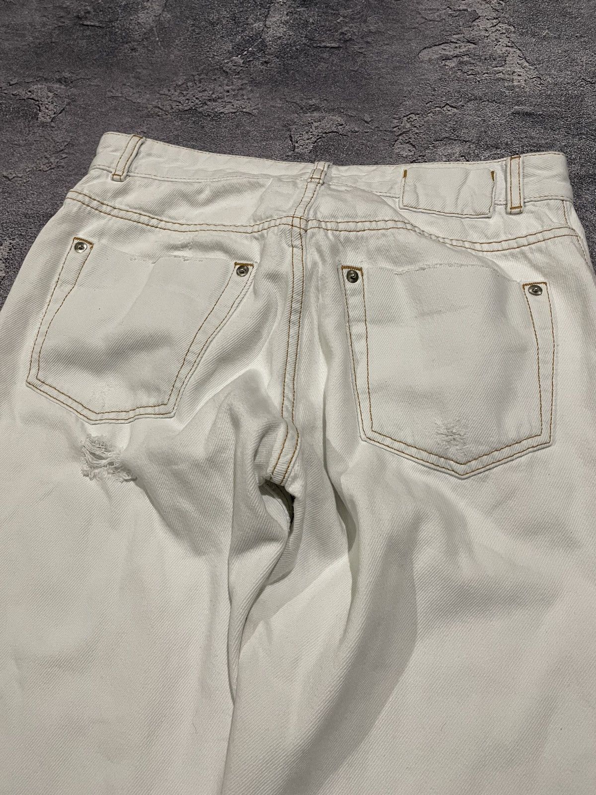 Designer Vintage MM6 Maison Margiela White Distressed Pants Jeans Size 28" / US 6 / IT 42 - 6 Thumbnail