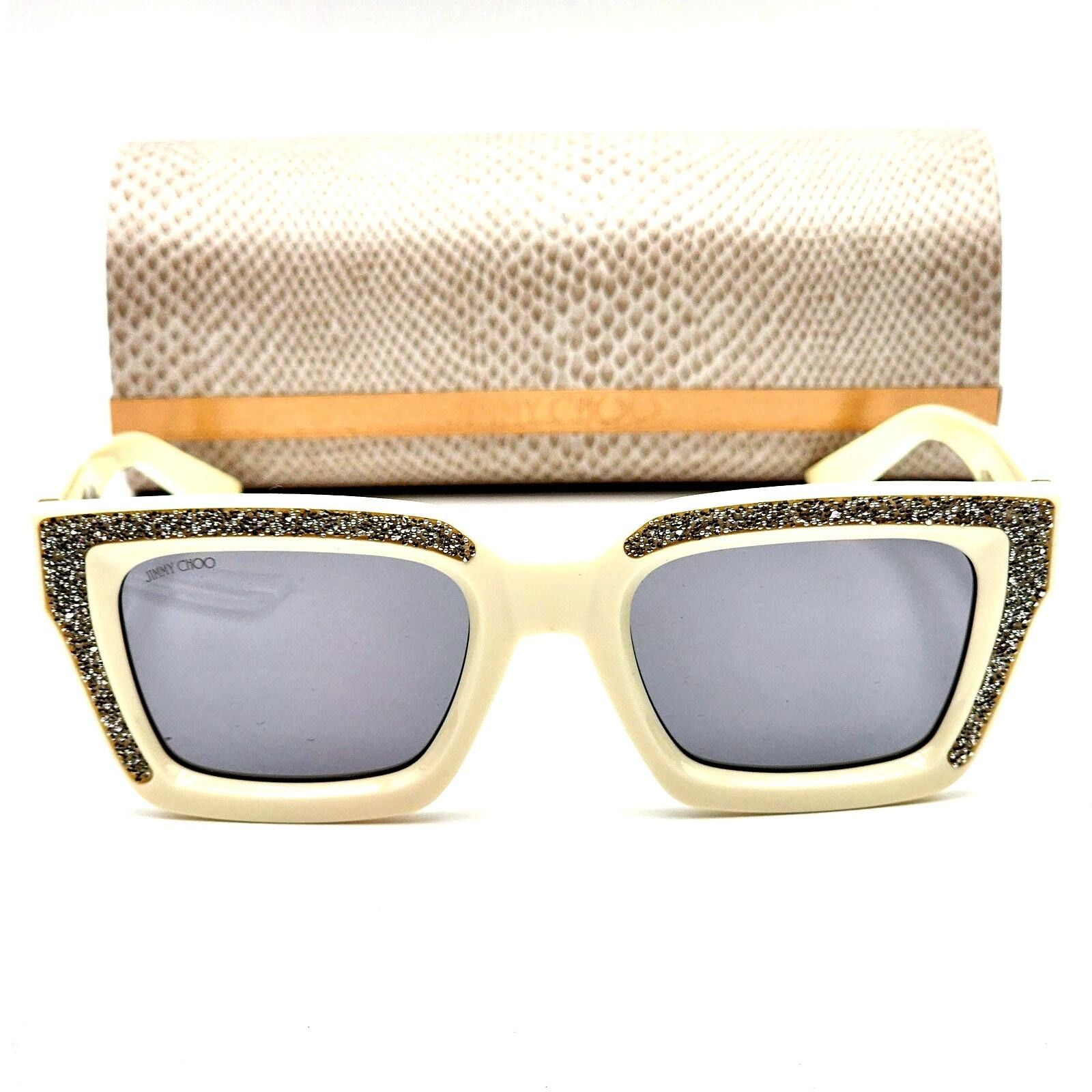 Jimmy Choo Jimmy Choo 51MM Embellished White/Ivory Rectangle Sunglasses Size ONE SIZE - 11 Thumbnail