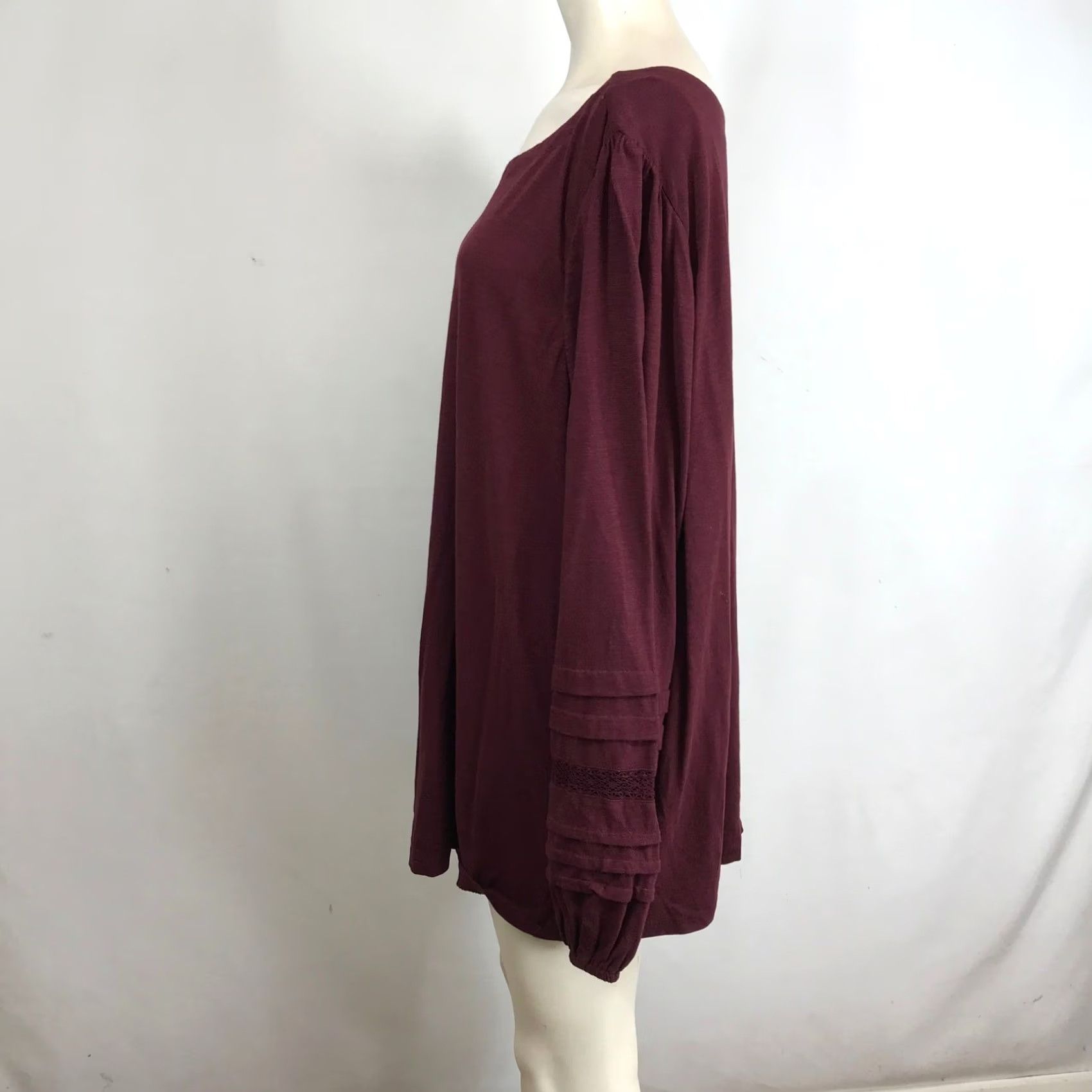 Vintage Lane Bryant Plus Size 26 28 Burgundy Long Sleeve Lace Detail Tunic Top Size 4XL / US 24-26 - 6 Thumbnail