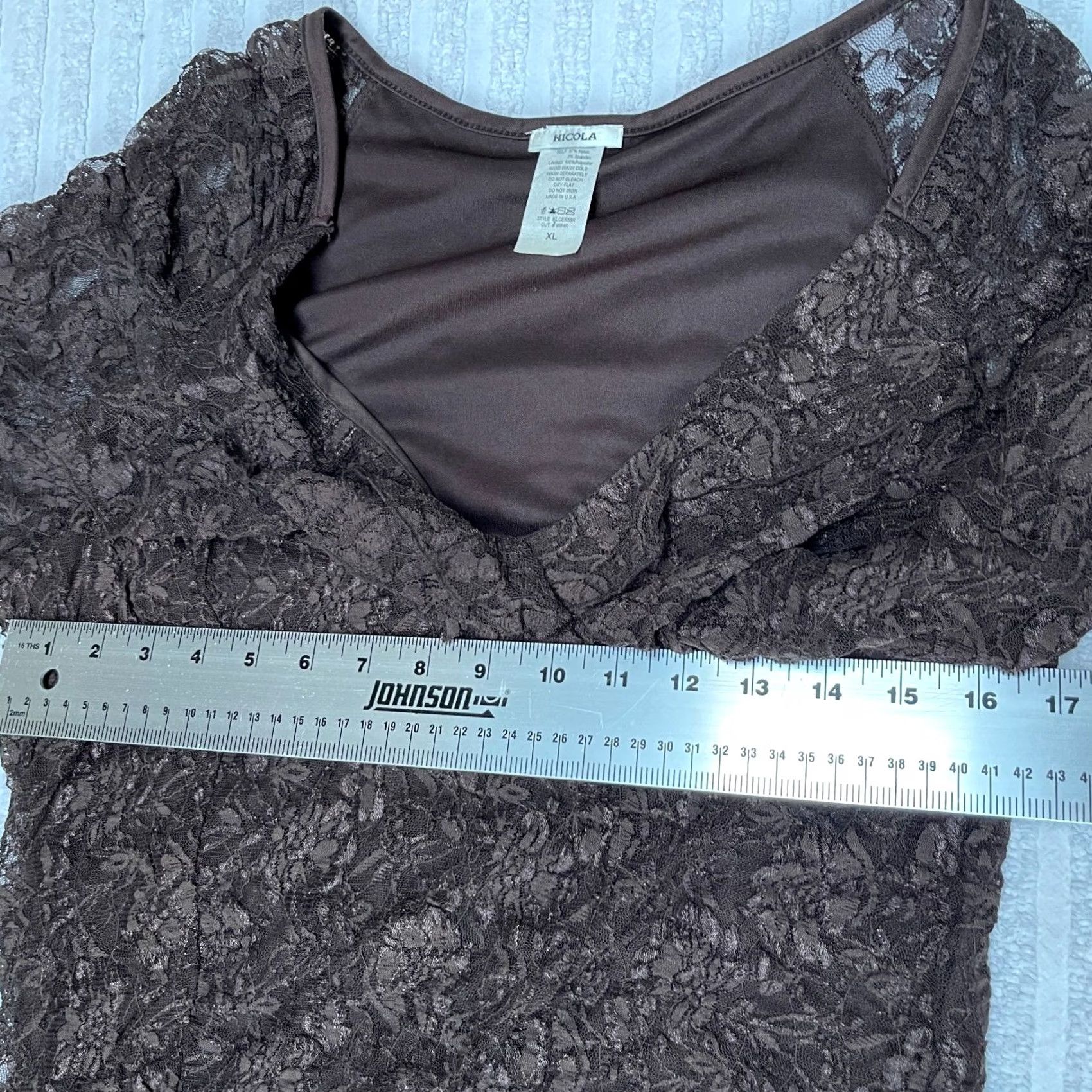 Vintage Nicola Women's 3/4 Sleeve Sheer Top Ruffle Neck Blouse XL Brown Floral Shirt Size XL / US 12-14 / IT 48-50 - 5 Thumbnail