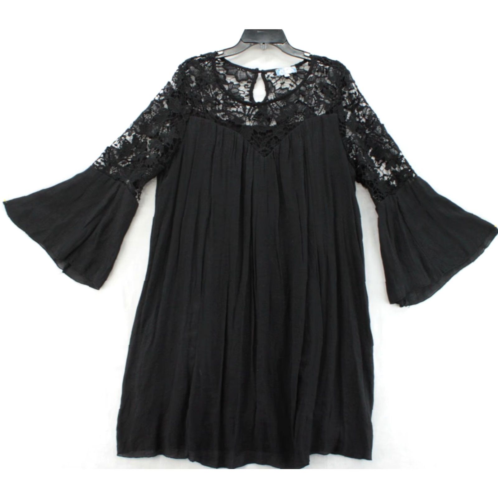 Bell J. Gee Witchy Black Dress 1X Boho Crochet Lace Bell Sleeves Sheer Goth Whimsical Size XL / US 12-14 / IT 48-50 - 2 Thumbnail