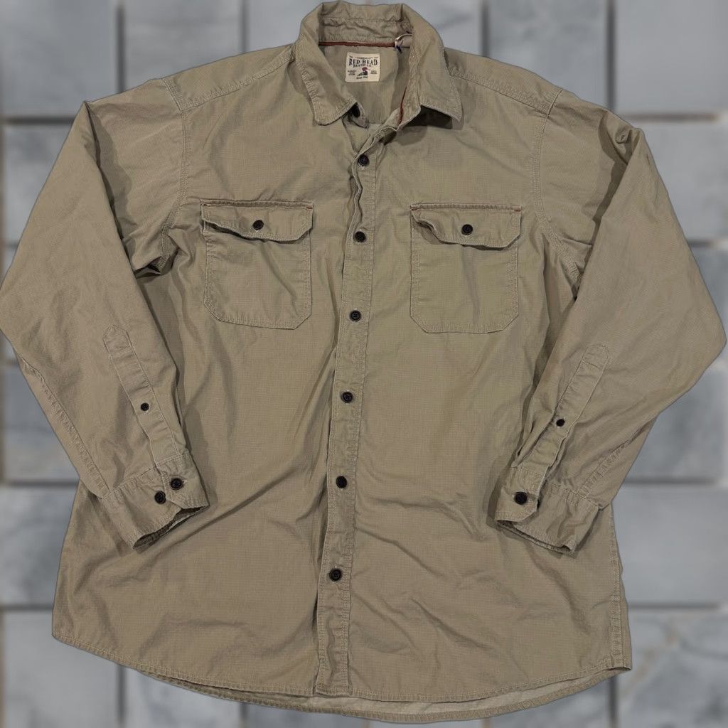 Vintage Red Head Brand Co. Shirt XL Mens Tan Button Up Long Sleeve 100% Cotton Pockets Size US XL / EU 56 / 4 - 1 Thumbnail