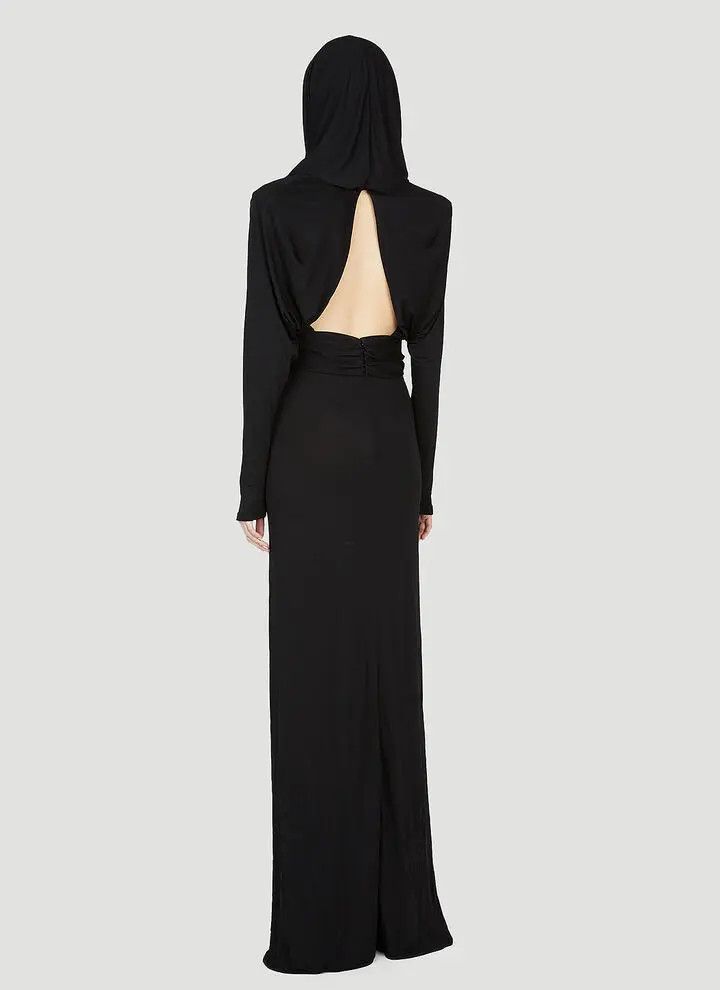 Saint Laurent Paris o1s1wg111124 Hooded Dress in Crepe Jersey in Black Size M / US 6-8 / IT 42-44 - 4 Thumbnail