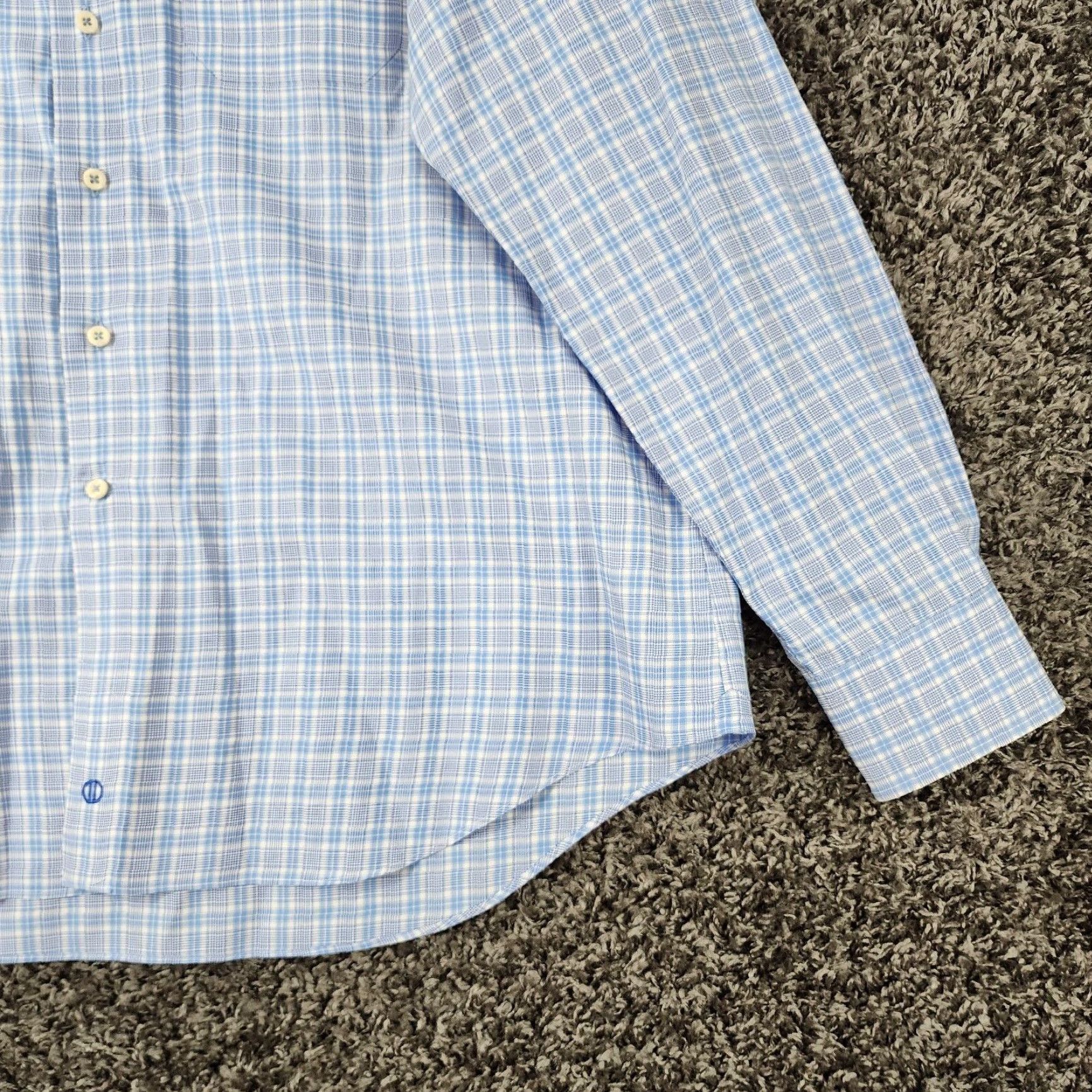David Donahue David Donahue Dress Shirt Men 2XL Blue Plaid Long Sleeve Mens Size 48R - 2 Thumbnail