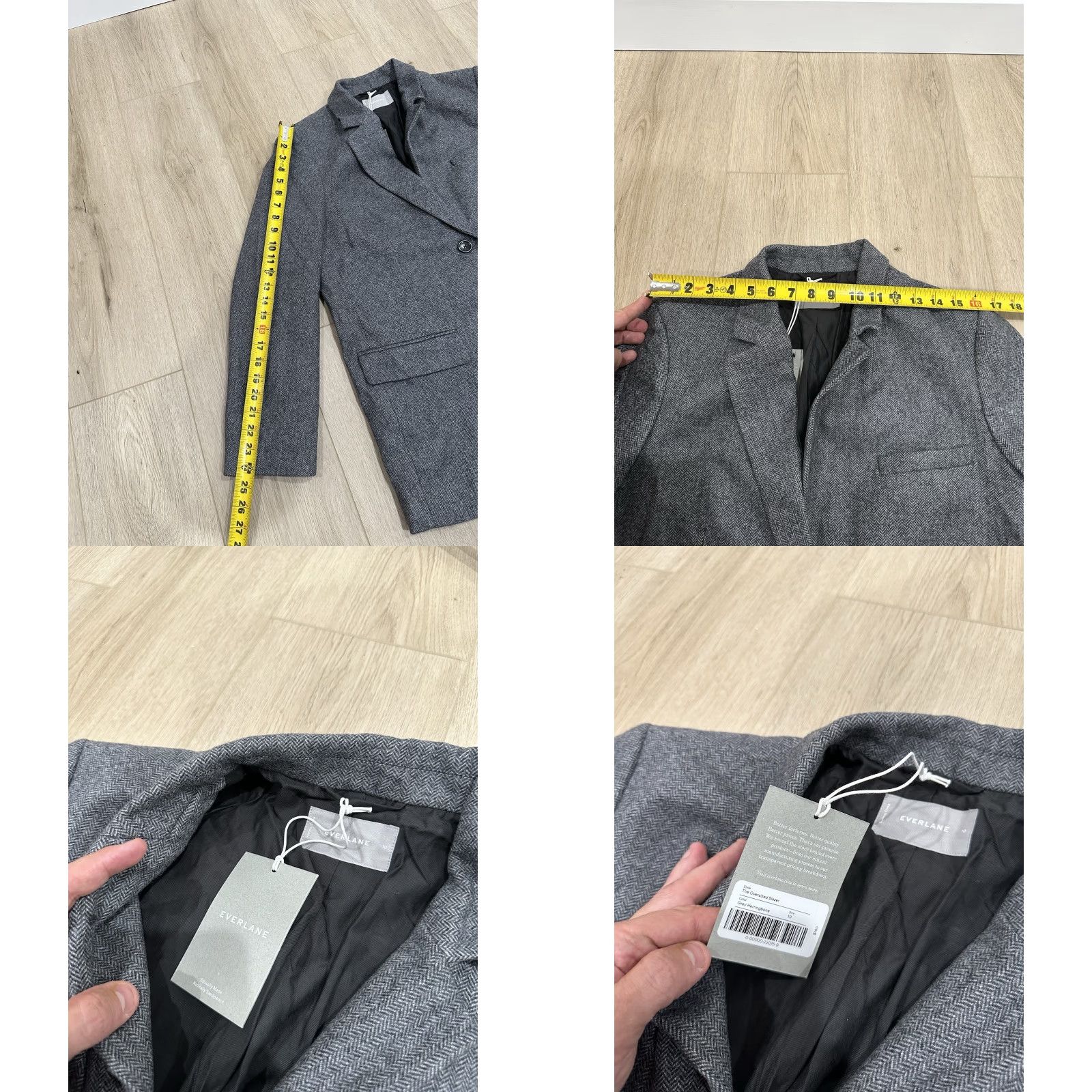 Everlane NWT Everlane Gray Herringbone The Oversized Single Breasted Blazer Wool Size 10 Women Jacket Blazer Size L / US 10 / IT 46 - 8 Thumbnail