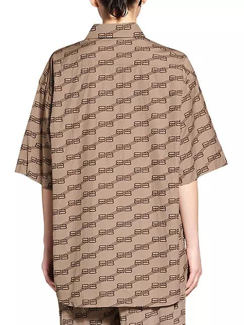 Balenciaga o1la1rc1a0824 BB Monogram Short Sleeve Shirt Large Fit Beige Size S / US 4 / IT 40 - 3 Thumbnail