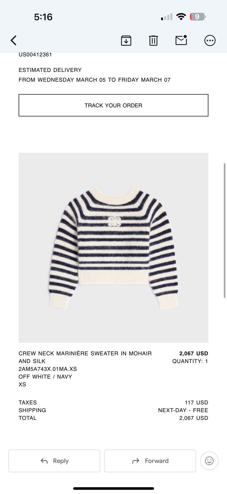 Celine CREW NECK MARINIÈRE SWEATER IN MOHAIR AND SILK Size XS / US 0-2 / IT 36-38 - 1 Thumbnail