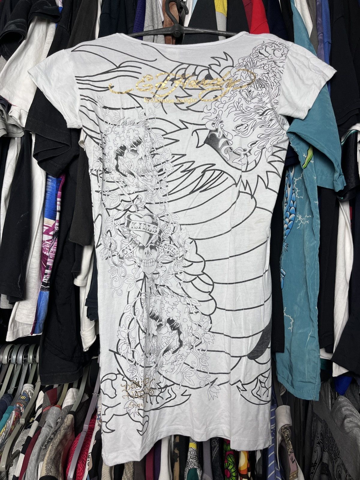 Christian Audigier ED HARDY CHRISTIAN AUDIGIER Y2000K OVERPRINTED DRESS - 1366 Size L / US 10 / IT 46 - 3 Thumbnail