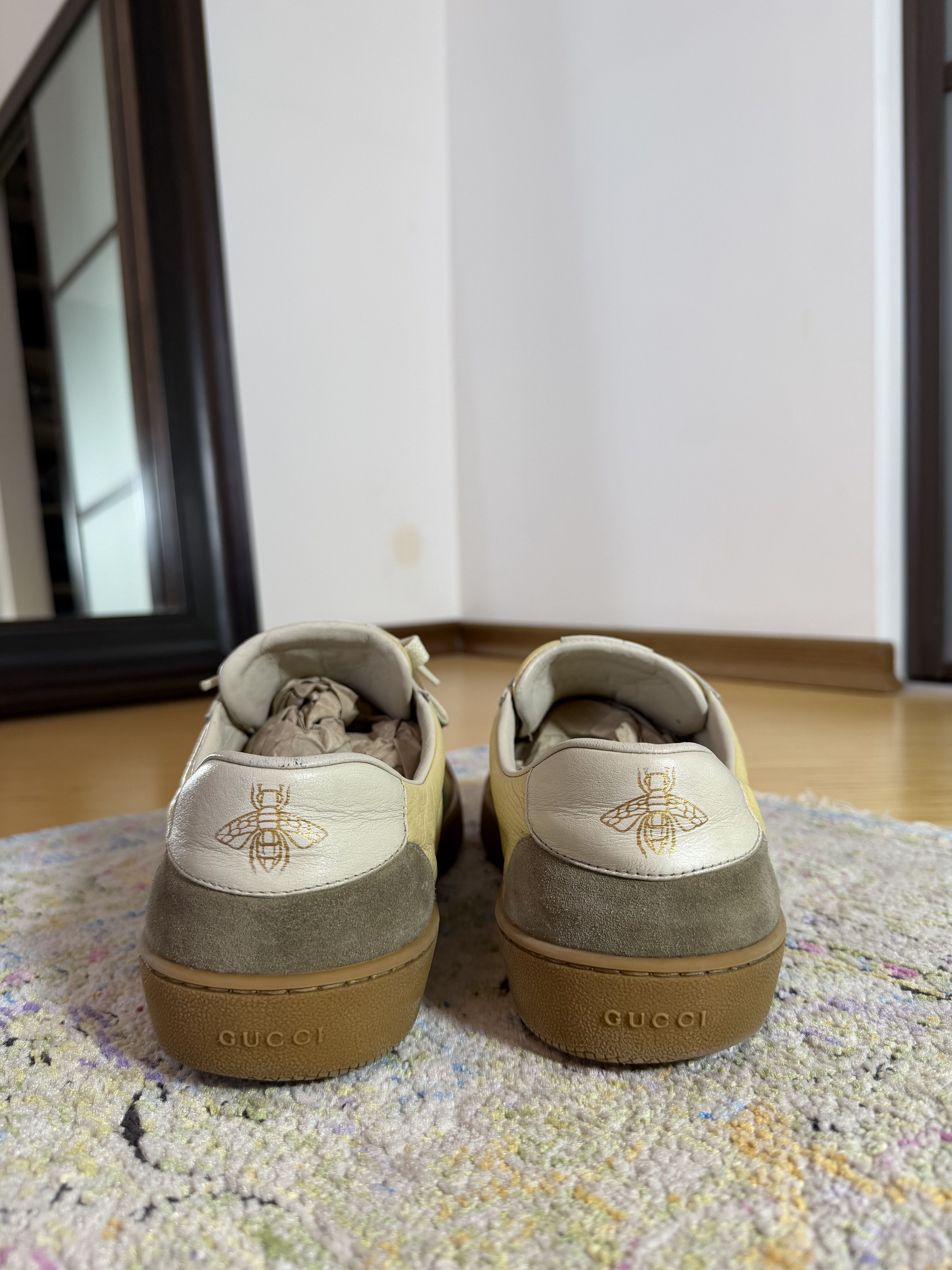 Gucci GUCCI G74 Yellow Leather Web Low Oatmeal Sneakers Size US 10.5 / EU 43-44 - 9 Thumbnail