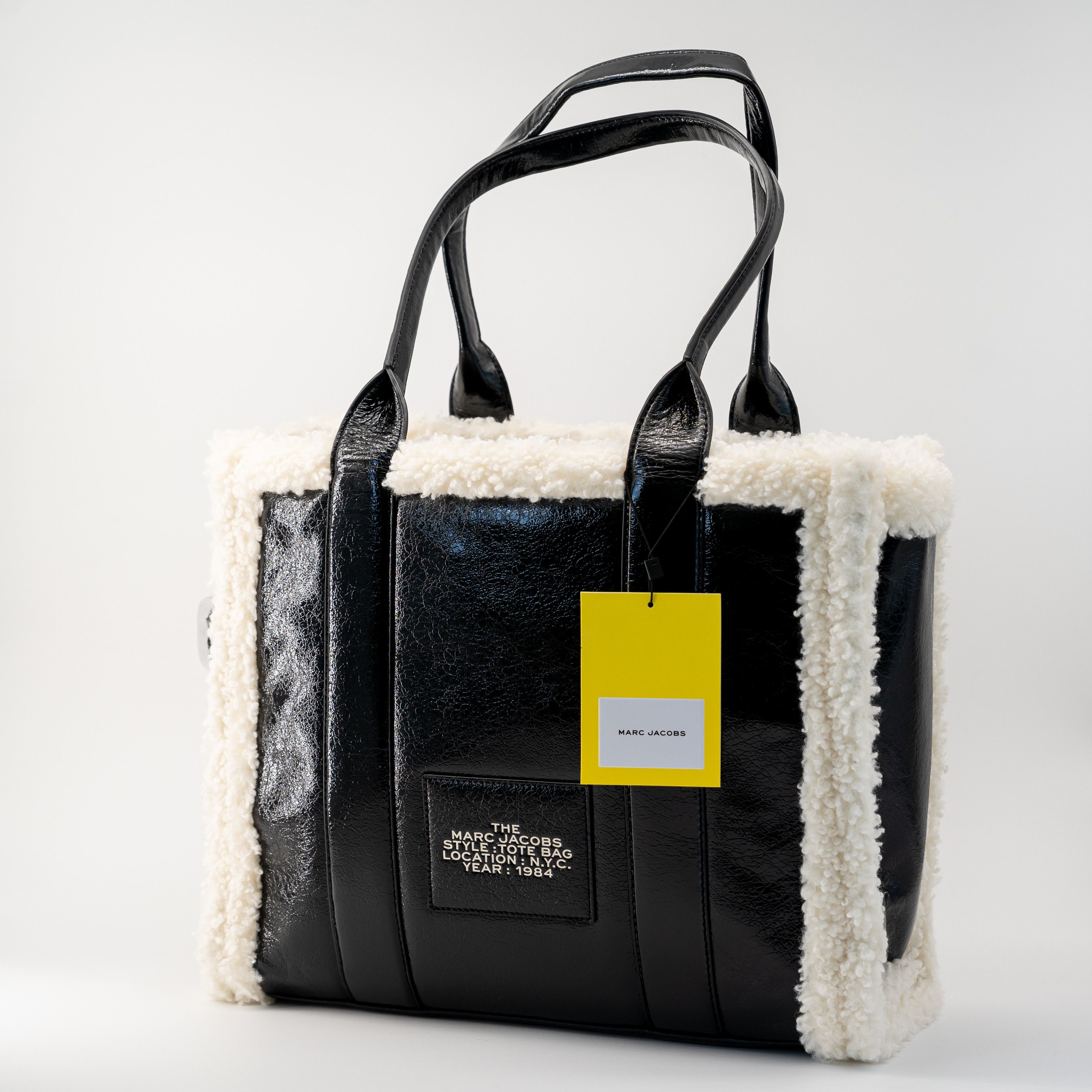 Marc Jacobs Marc Jacobs Crinkle Leather Shearling Tote Bag Large Black Size ONE SIZE - 2 Thumbnail
