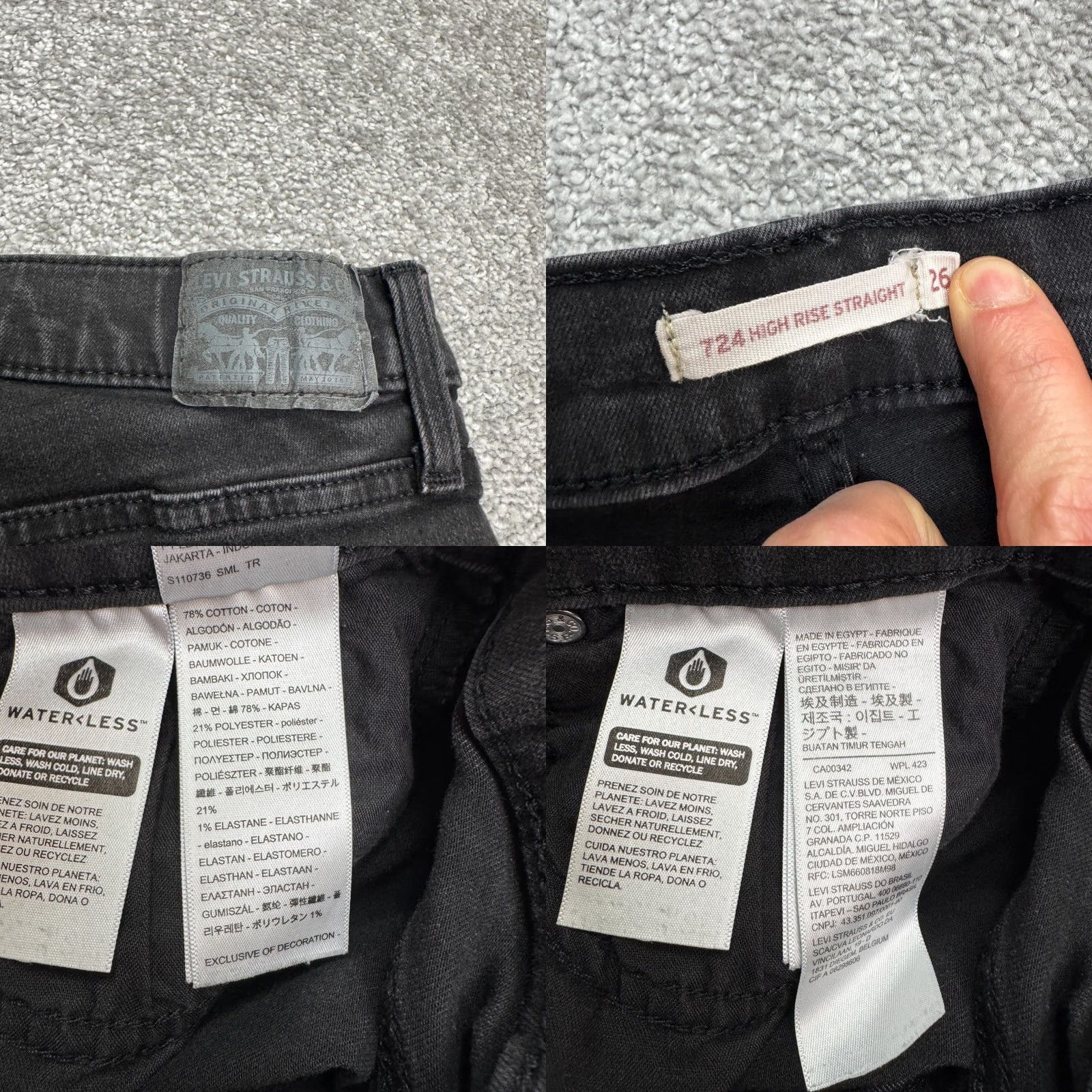 Levi's Levi's 724 High Rise Straight Denim Jeans Womens 26 Black Denim Stretch Regular Straight 5-Pocket City Streetwear Mens Womens Girls Size 26" / US 2 / IT 38 - 8 Thumbnail