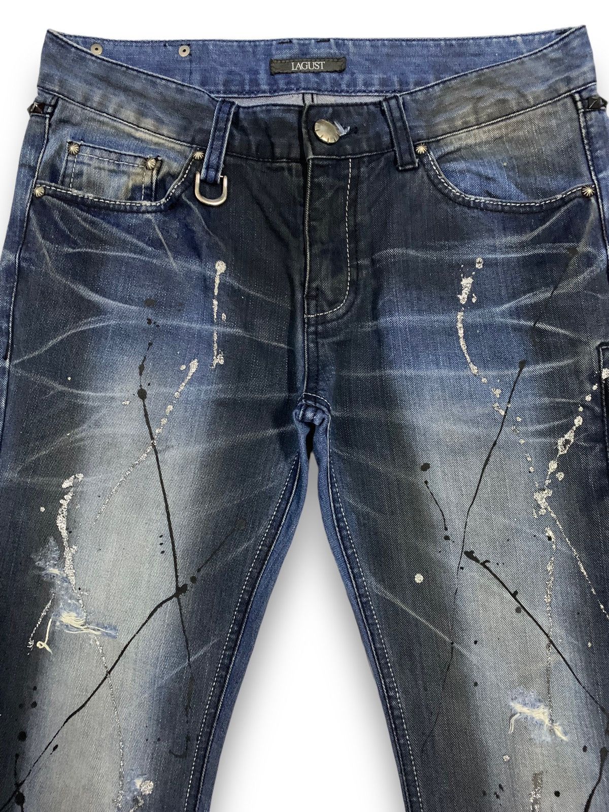 If Six Was Nine Vintage Lagust Studded Paint Splatter Flare Punk Jeans Size US 30 / EU 46 - 4 Thumbnail