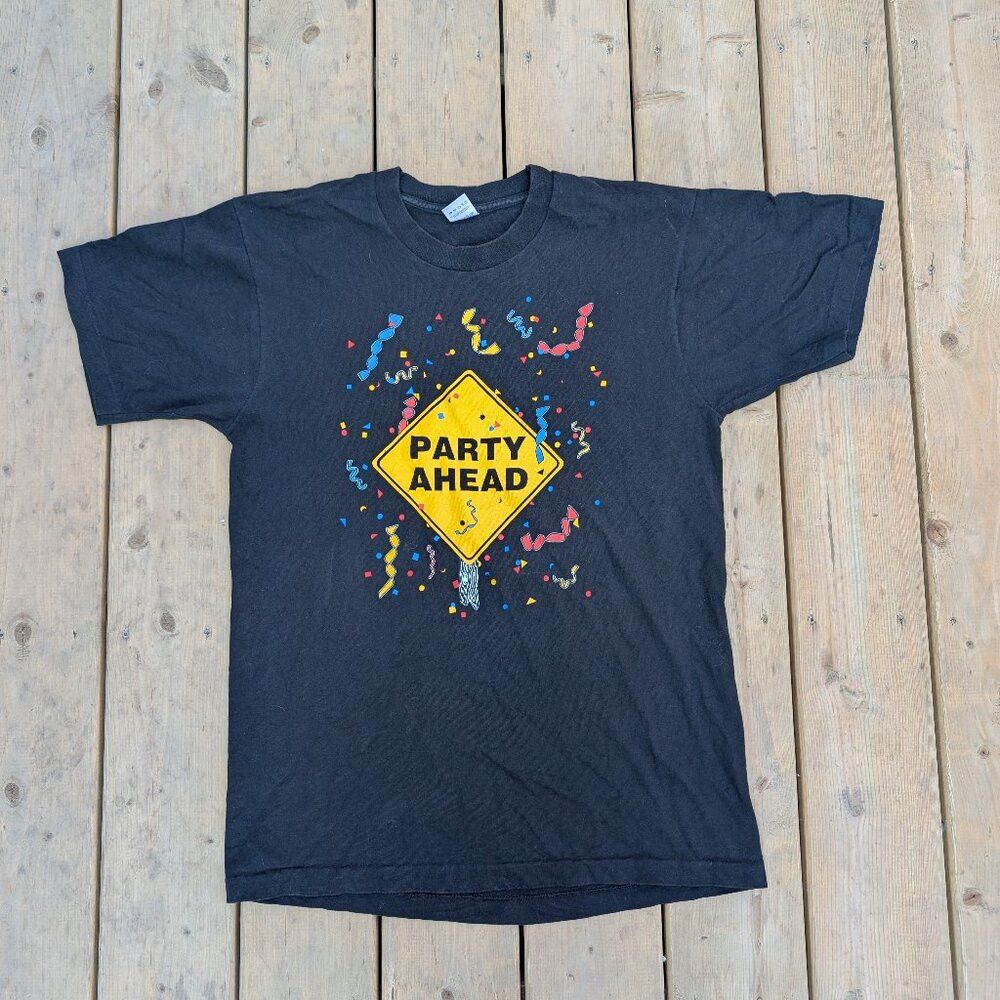 Fruit Of The Loom Vintage 90s Fruit of the Loom T-Shirt Men L Black Party Ahe Size US L / EU 52-54 / 3 - 1 Thumbnail