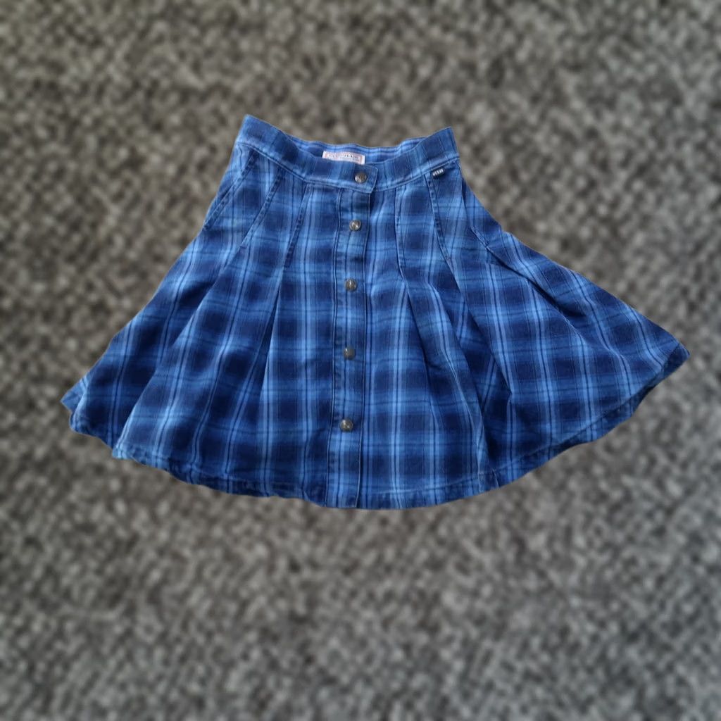 Guess VINTAGE GUESS Skirt Plaid Pleated High Rise 27 Cotton Denim Blue Womens Short 90s Y2K Preppy Punk Gothic Grunge Hipster Rock Pockets Size 27" / US 4 / IT 40 - 1 Thumbnail