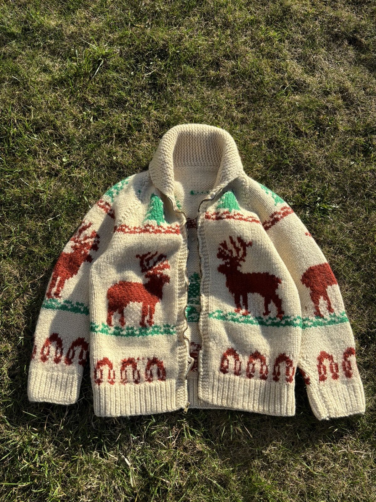 Vintage 1960 Cowichan Cardigan Knit Lightning Zipper Wool Sweater Size US M / EU 48-50 / 2 - 1 Thumbnail