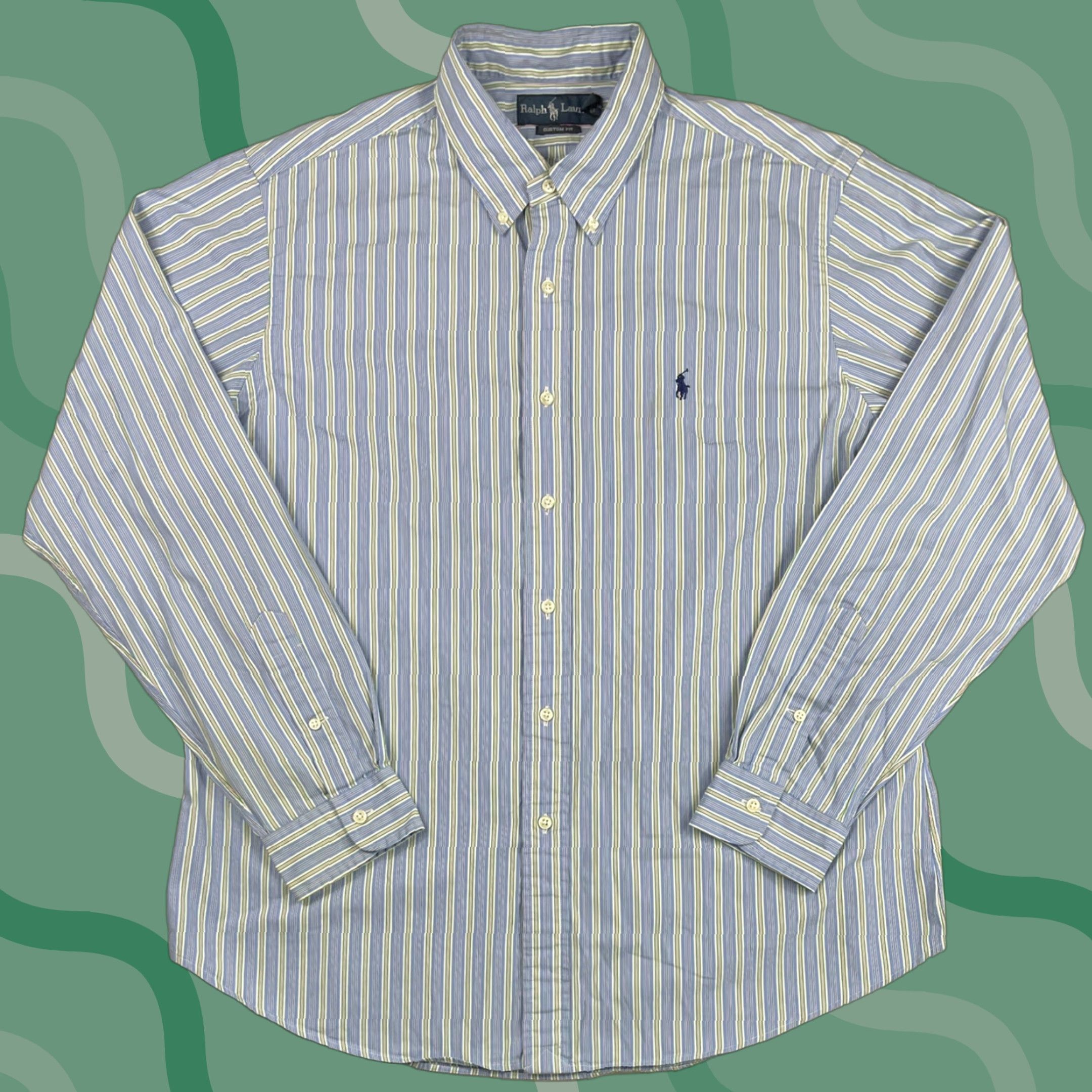 Ralph Lauren Ralph Lauren Button-Up Shirt Mens Striped Long Sleeve Custom Fit XL Blue Shirt Size US XL / EU 56 / 4 - 1 Thumbnail