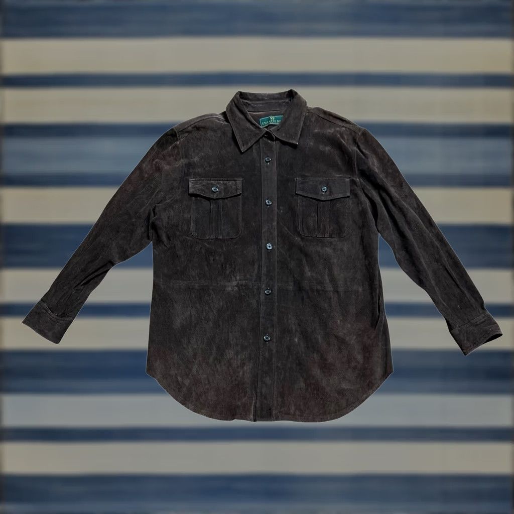 Vintage VINTAGE Embassy Row Sportswear Leather Suede Button-Up Shirt Sz 16 Long Sleeve VTG Men Shirt Brown 44in Chest Regular Pattern Solid Size US L / EU 52-54 / 3 - 1 Thumbnail