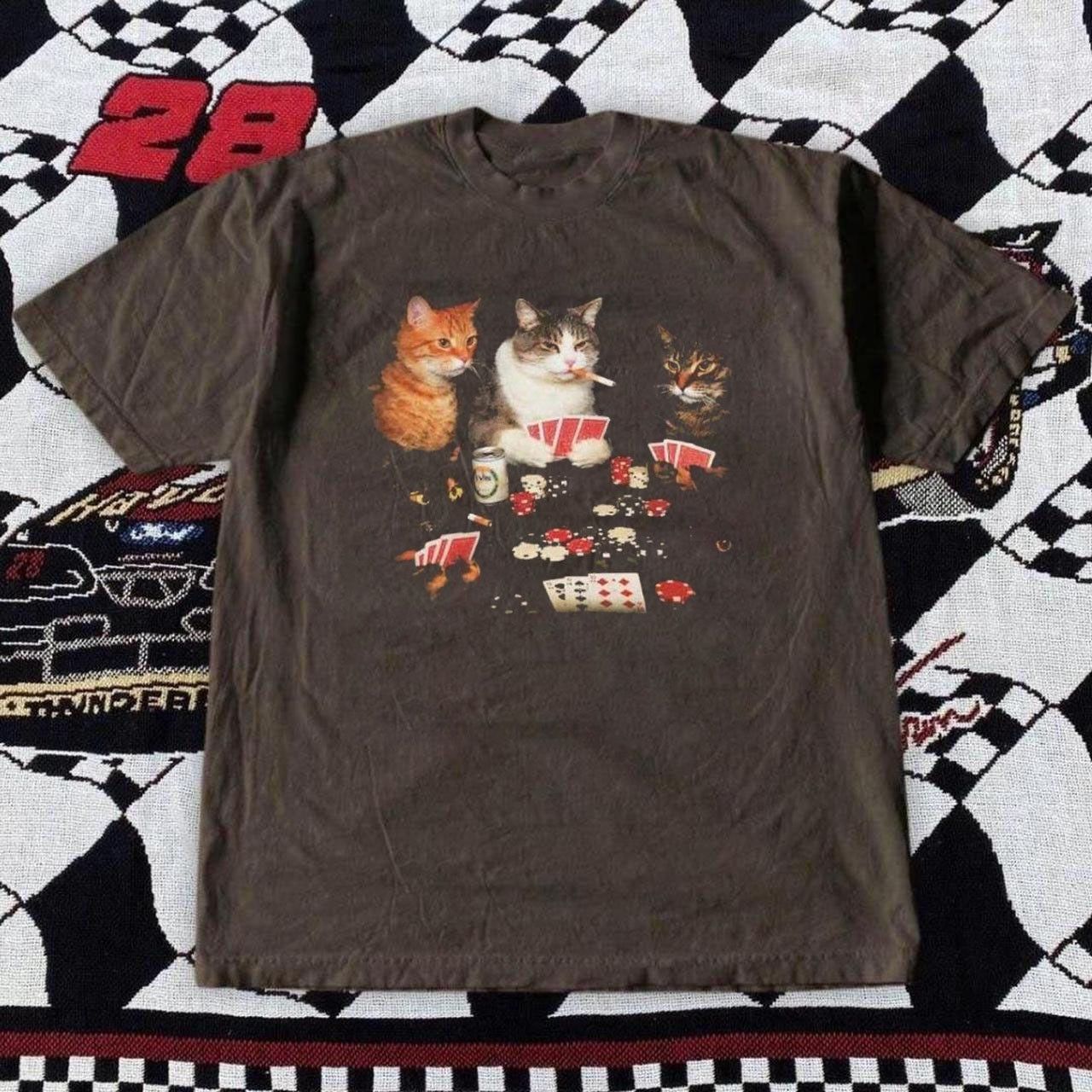 Band Tees Brown Cat Poker Tshirt Size US L / EU 52-54 / 3 - 1 Thumbnail