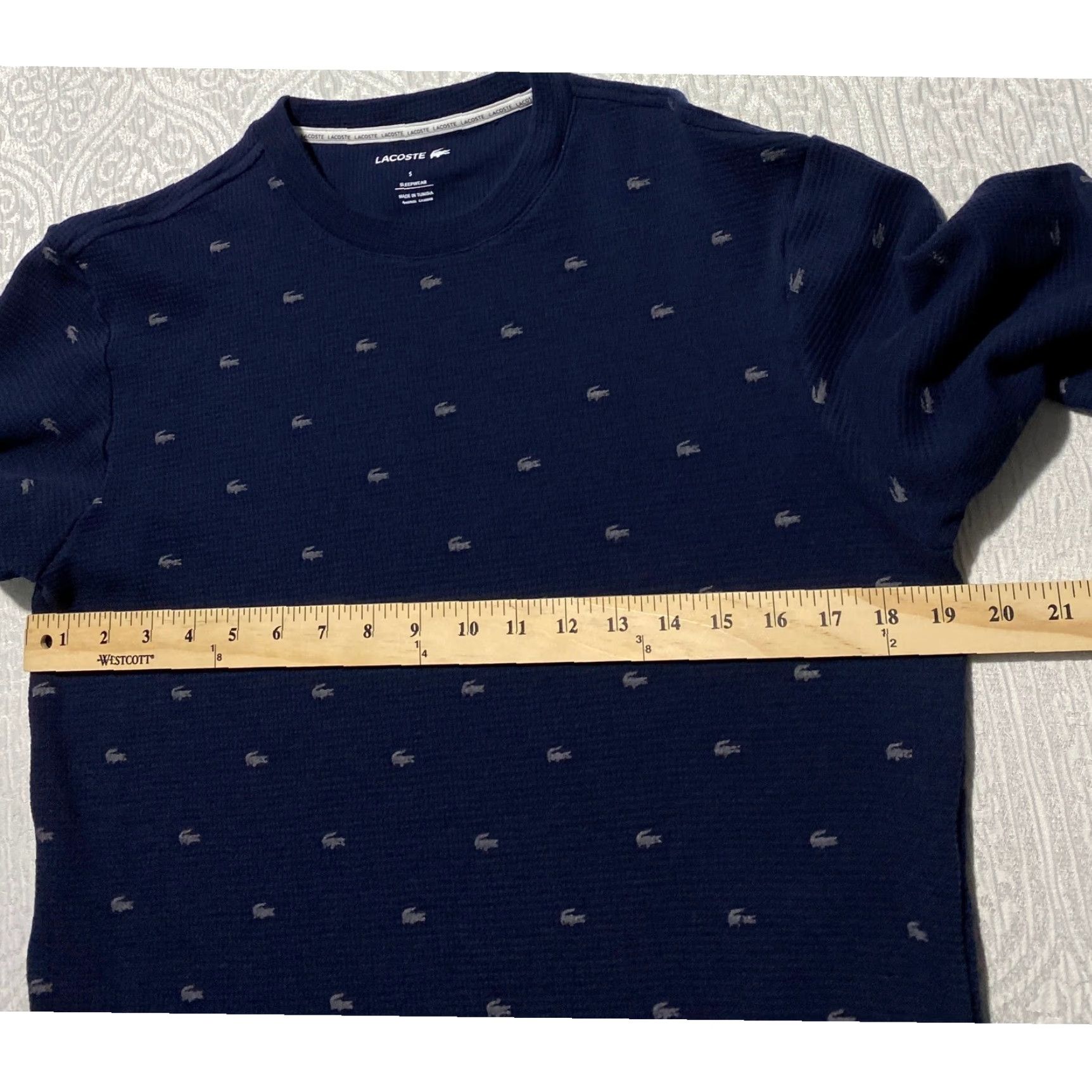 Lacoste Lacoste Pajama Top Sleeper Shirt TH8088 Navy Blue All-Over Croc Logo Print Waffle Knit Long Sleeve Crew Neck Mens S Size US S / EU 44-46 / 1 - 4 Thumbnail