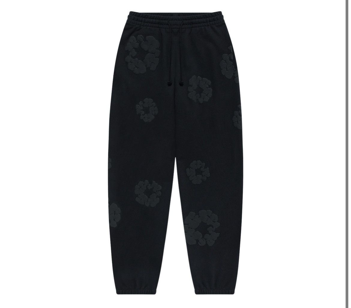 image of Denim Tears Denimtears Black Monochrome Cotton Wreath Sweatpants, Men's (Size 30)