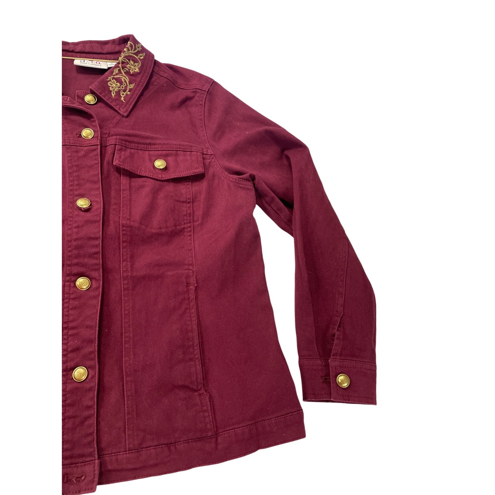 Denim & Co. Denim Co. Womens Red Embroidered Gold Buttons Denim Jacket S Size S / US 4 / IT 40 - 6 Thumbnail