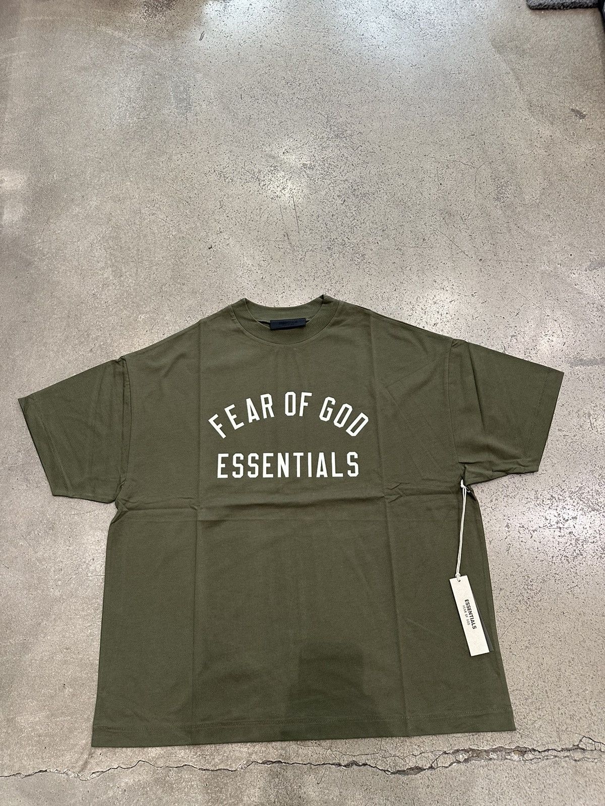 ESSENTIALS - Jersey Crewneck T-Shirt Military