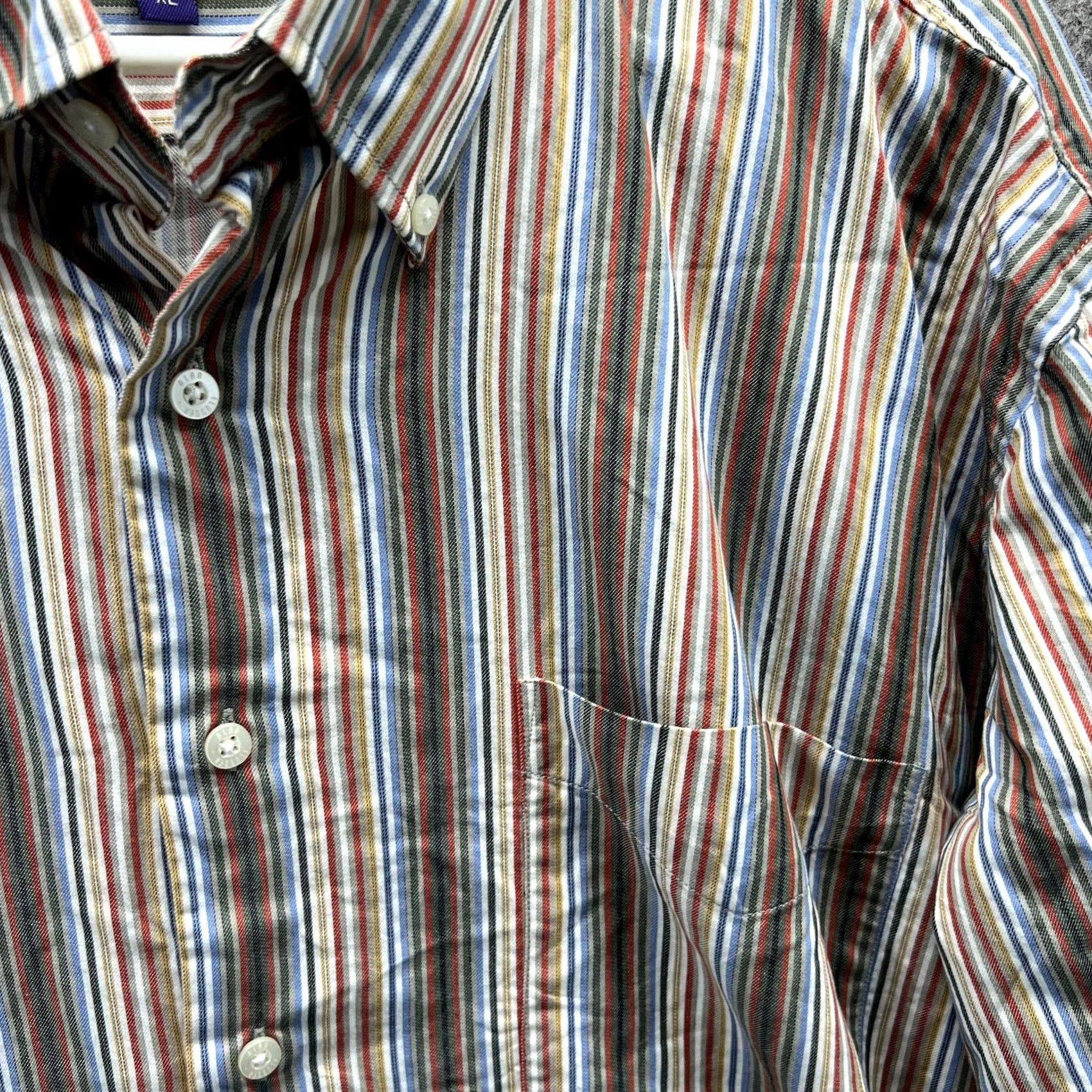 Vintage VINTAGE Alan Flusser Dress Shirt Mens XL Green Blue Striped Button-Up Preppy Casual Formal Workwear Size 46R - 3 Thumbnail