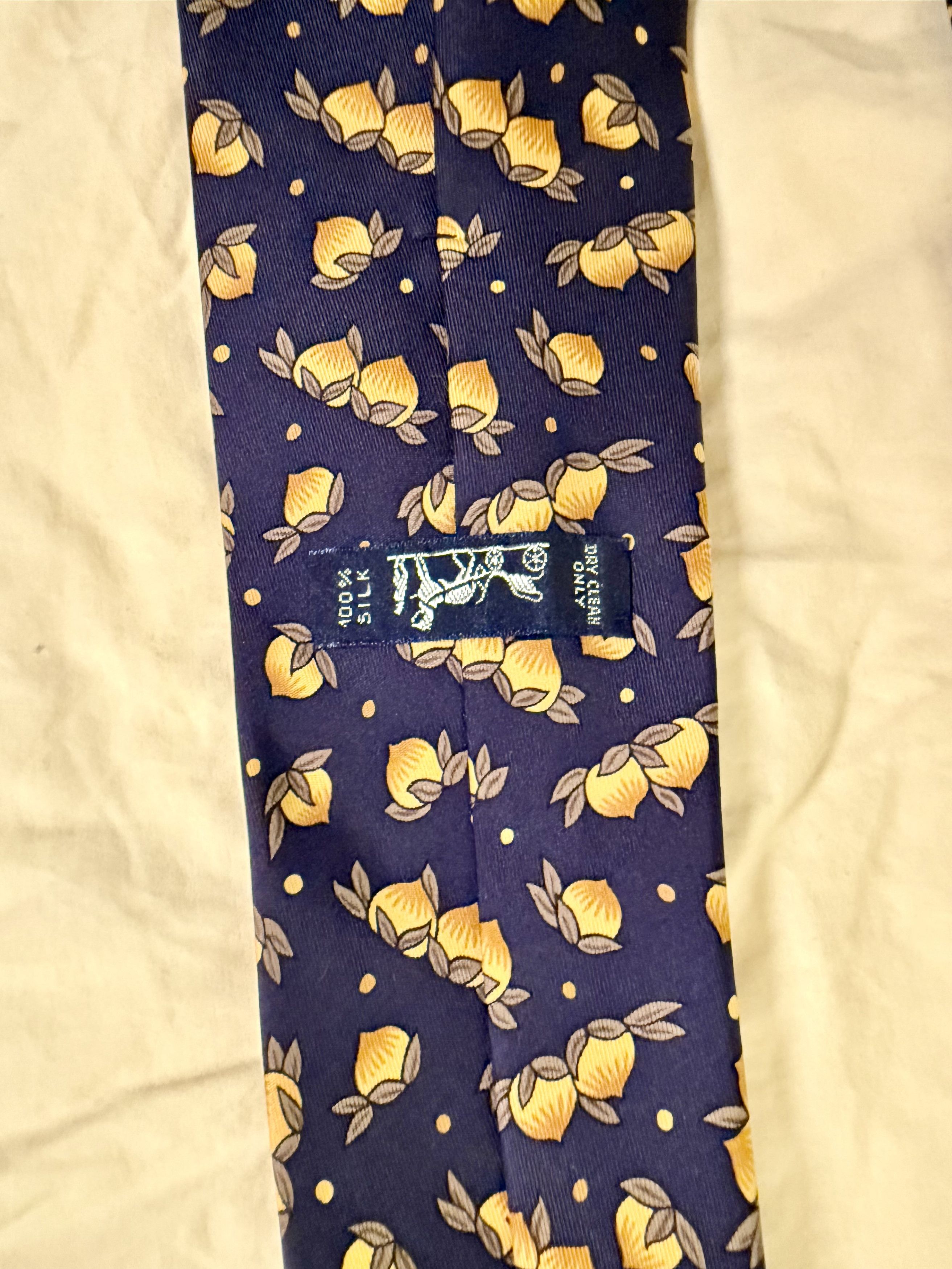 Hermes Hermès Navy Silk Tie Lemon Print Novelty Size ONE SIZE - 6 Thumbnail