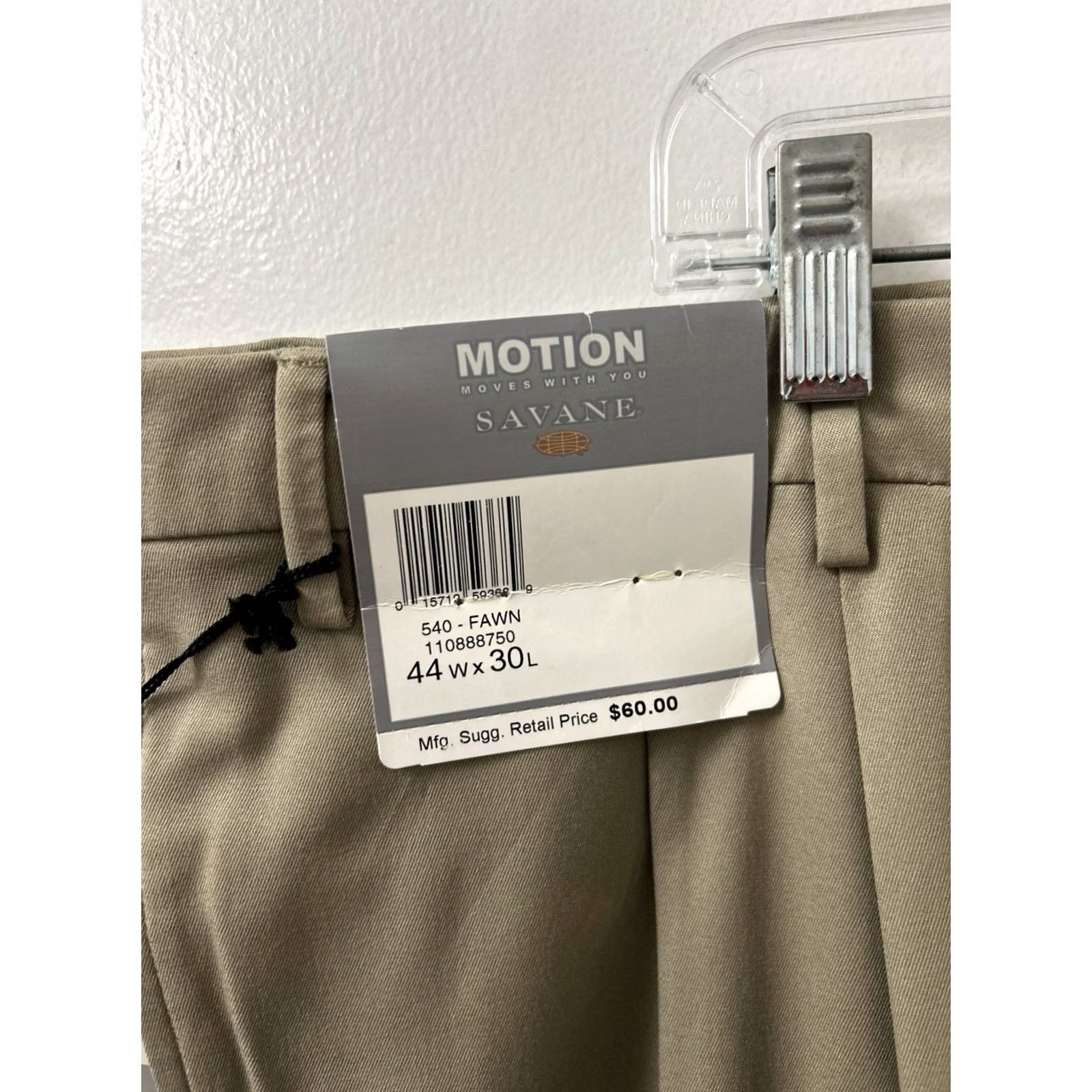 Savane Savane Motion Pants Mens 44x30 Tan Cuffed Pleated NWT Straight Leg Dress Pants Beig e 5-Pocket Motion Fabric Classic Fit Adult Mens Size US 44 / EU 60 - 4 Thumbnail