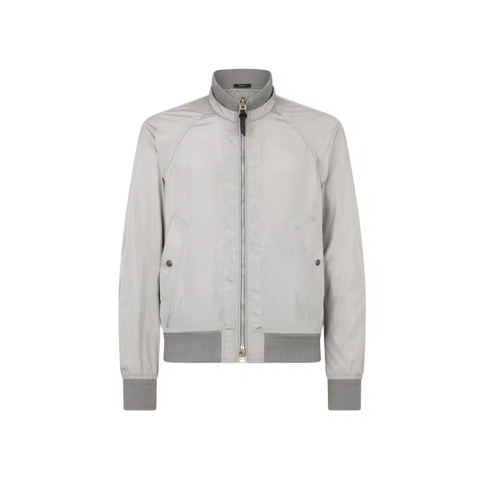 Tom Ford o1loc1c0326 OBS038 Taffeta Knit Collar Bomber Jacket Silver Size US M / EU 48-50 / 2 - 1 Thumbnail
