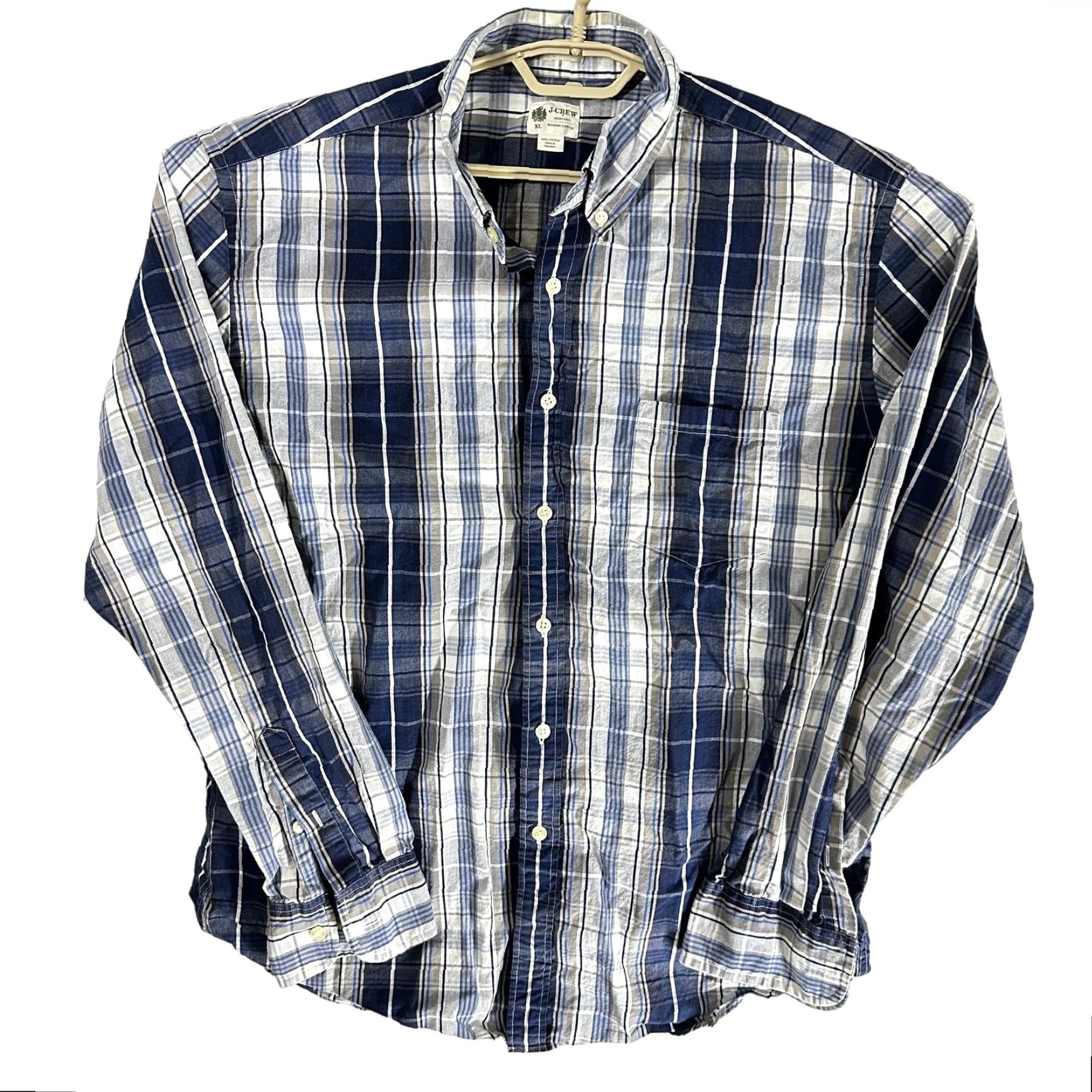 J.Crew J. Crew Button-Up Shirt Mens XL White Blue Plaid Long Sleeve 100% Cotton Preppy Regular Fit Casual Business Men Size US XL / EU 56 / 4 - 2 Thumbnail