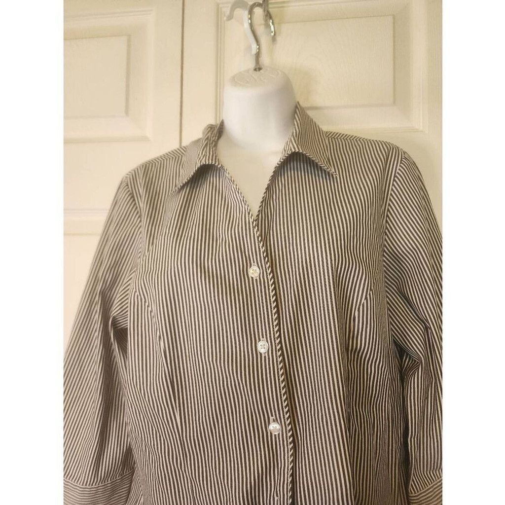 Other Christopher & Banks Gray and White Striped Blouse Size L / US 10 / IT 46 - 2 Thumbnail