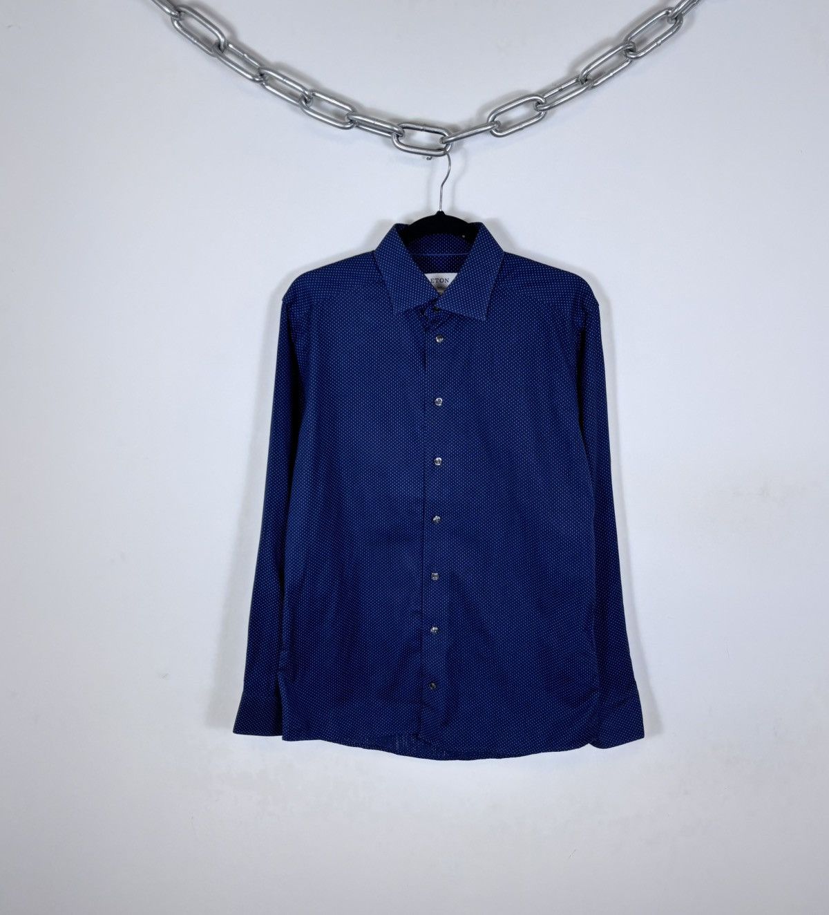 Eton Eton Men’s Polka Dot Slim Fit Navy Blue Button Up Shirt Size US M / EU 48-50 / 2 - 1 Thumbnail