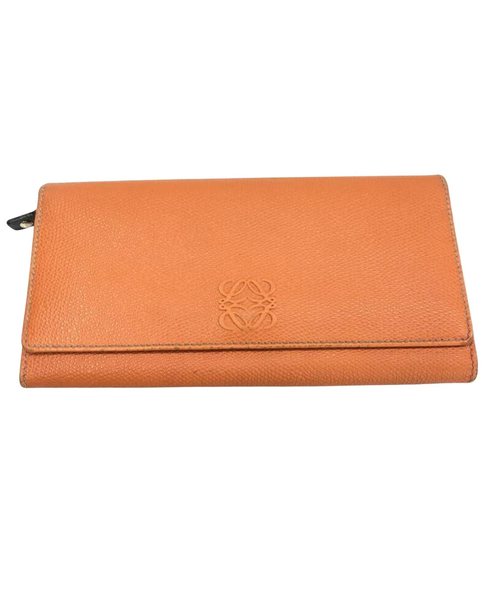 image of Loewe Orange Leather Long Bi-Fold Wallet, Women's