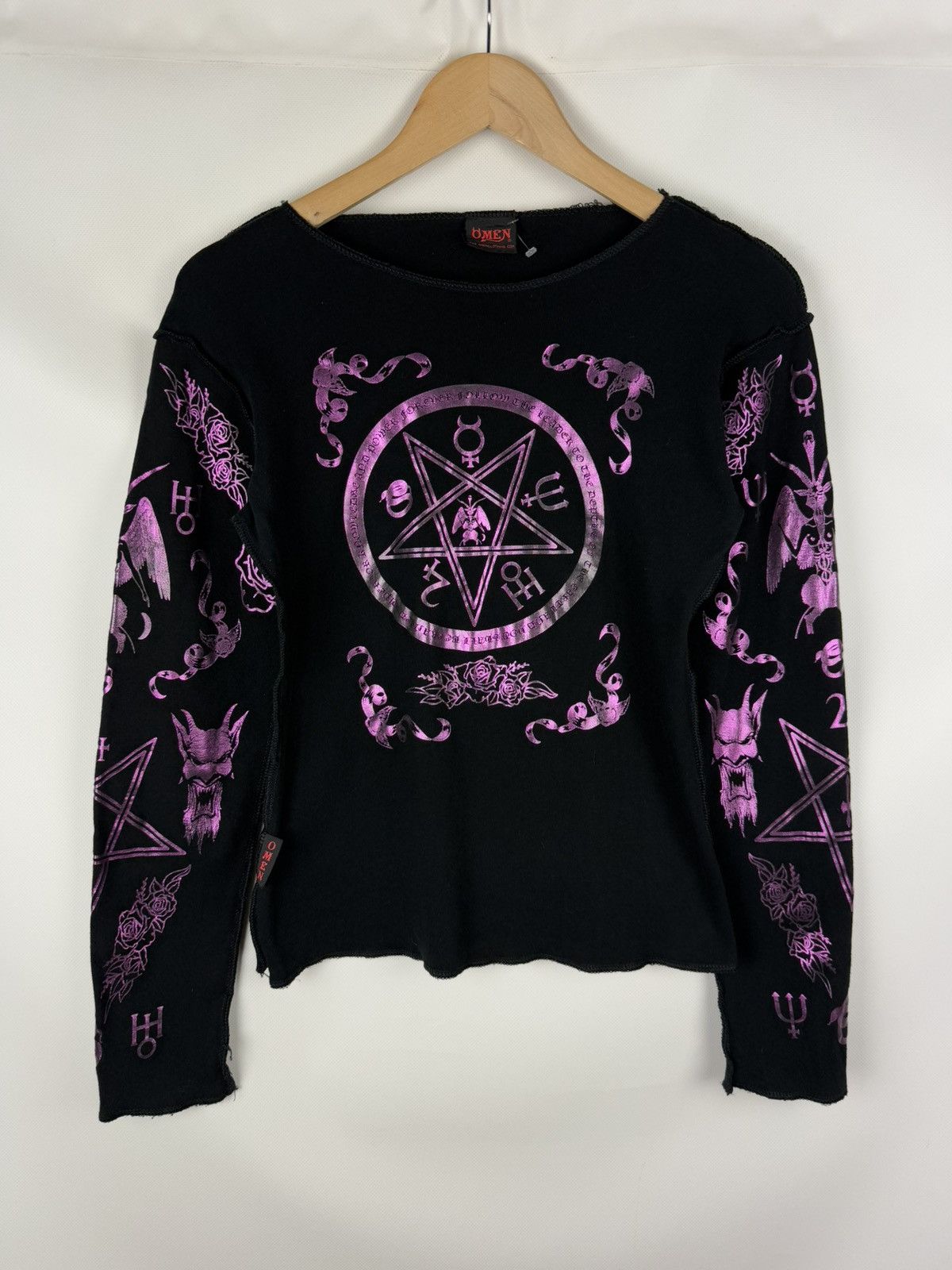 Omen Clothing Gothic Y2K Overprinted Long Sleeve T Shirt