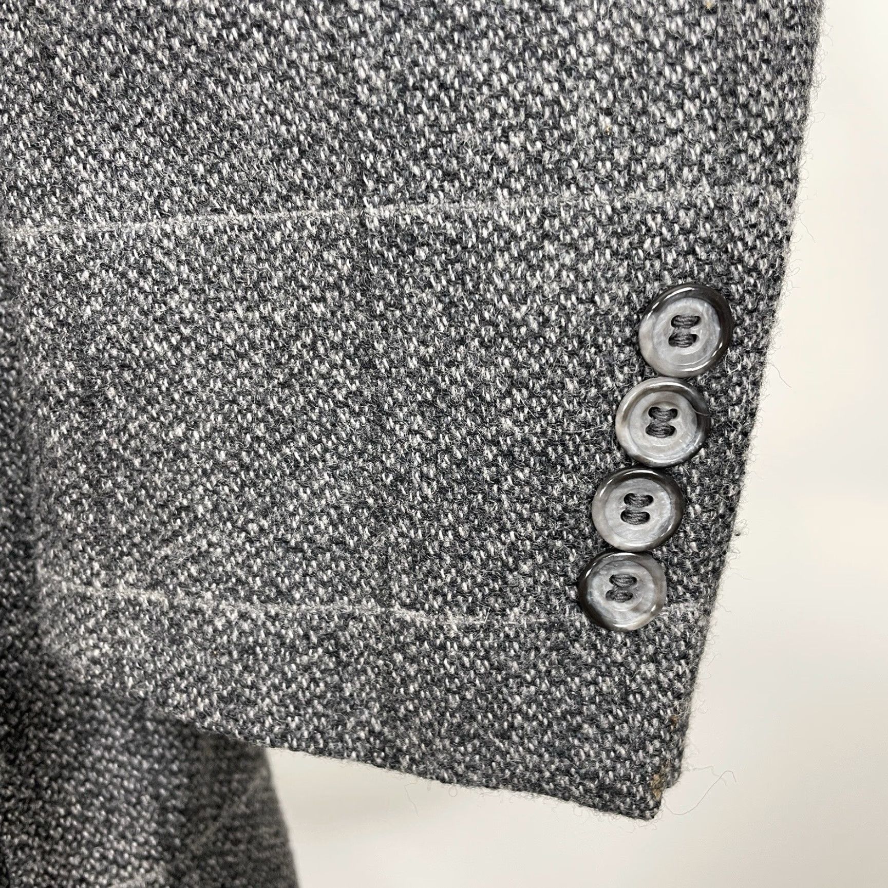 Evan Picone USA Made Sport Coat Mens 46L Gray Textured Check Wool Two Buttons Blazer Jacket Single-Breasted Notch Long - 46L Gray Evan Picone Mens USA