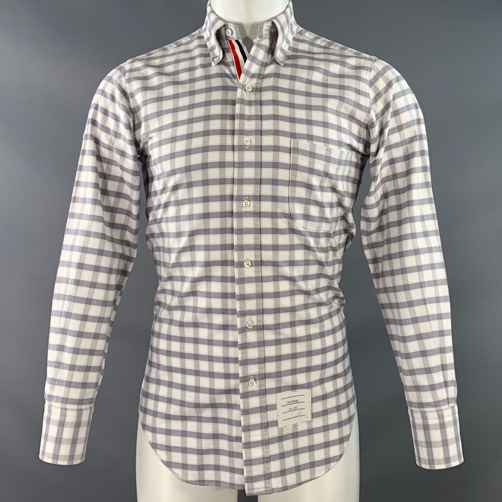 Thom Browne Size S Grey White Oxford Checkered Cotton Long Sleeve Shirt Size US S / EU 44-46 / 1 - 1 Thumbnail