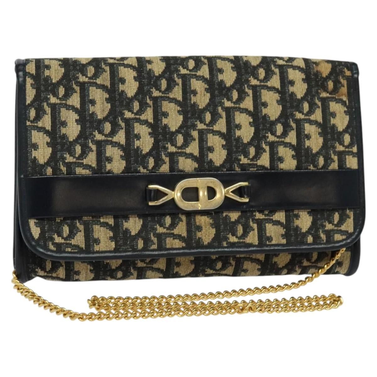 Dior Trotter Canvas Chain Shoulder Bag Navy in Blue, Women's