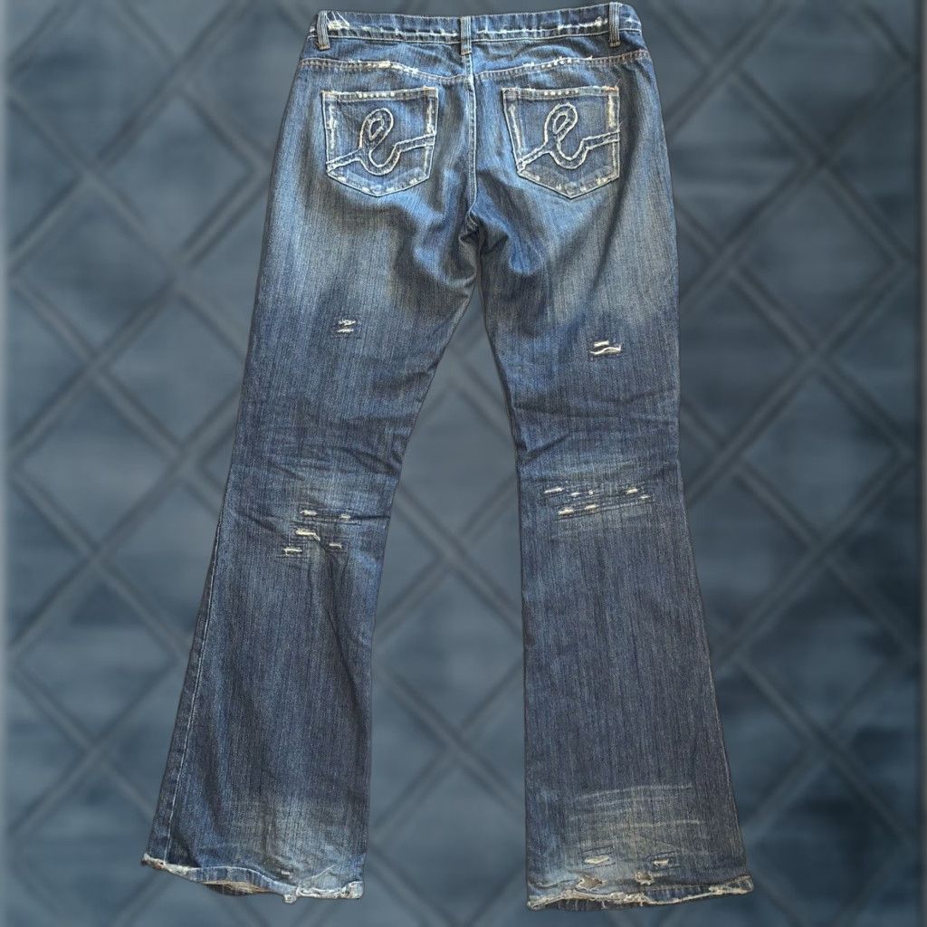 Bebe VINTAGE Bebe Women's Jeans Bootcut Low Rise Denim Size 30 Blue Distressed Cotton Blend Size 30" / US 8 / IT 44 - 1 Thumbnail