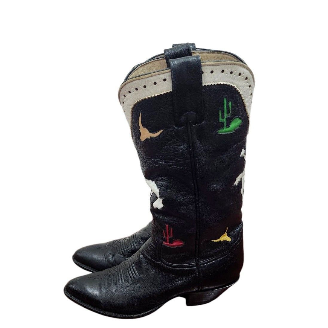 Larry Mahan Larry Mahan Rodeo Black White Red Cowgirl Cowboy Boots Size US 7 / IT 37 - 6 Thumbnail