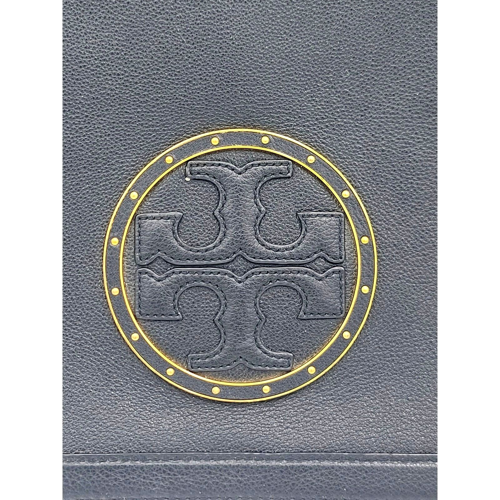 Tory Burch Stud Black Leather Full Flap Shoulder Bag