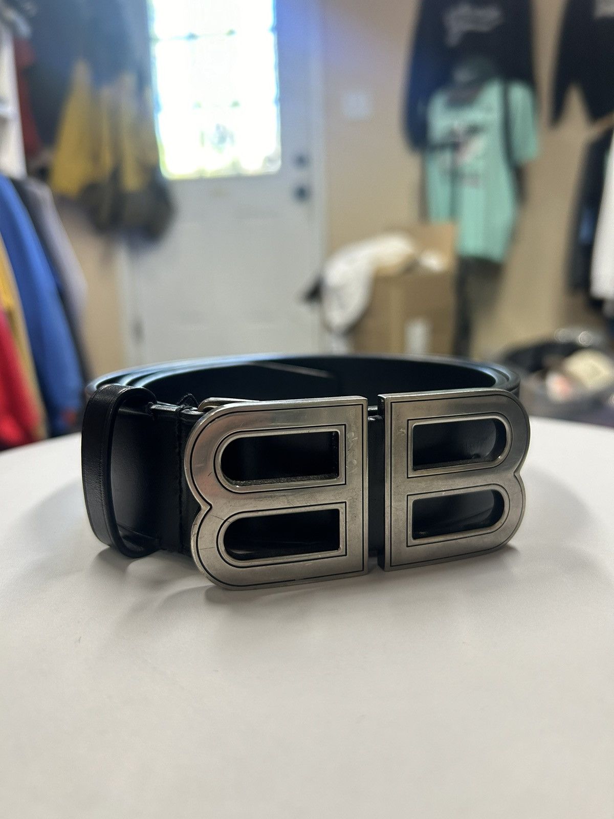 image of Balenciaga Bb Signature Belt in Black, Men's (Size 32)
