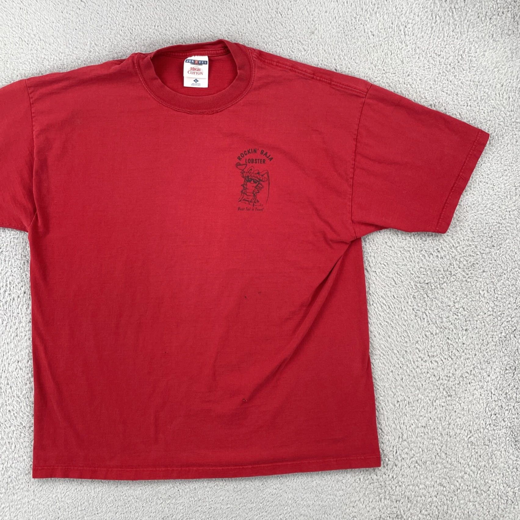 Jerzees VINTAGE Jerzees T-Shirt Red Large Distressed 90s California Rockin Baja Lobster Men’s Short Sleeve Crew Neck Shirt Size US L / EU 52-54 / 3 - 3 Thumbnail