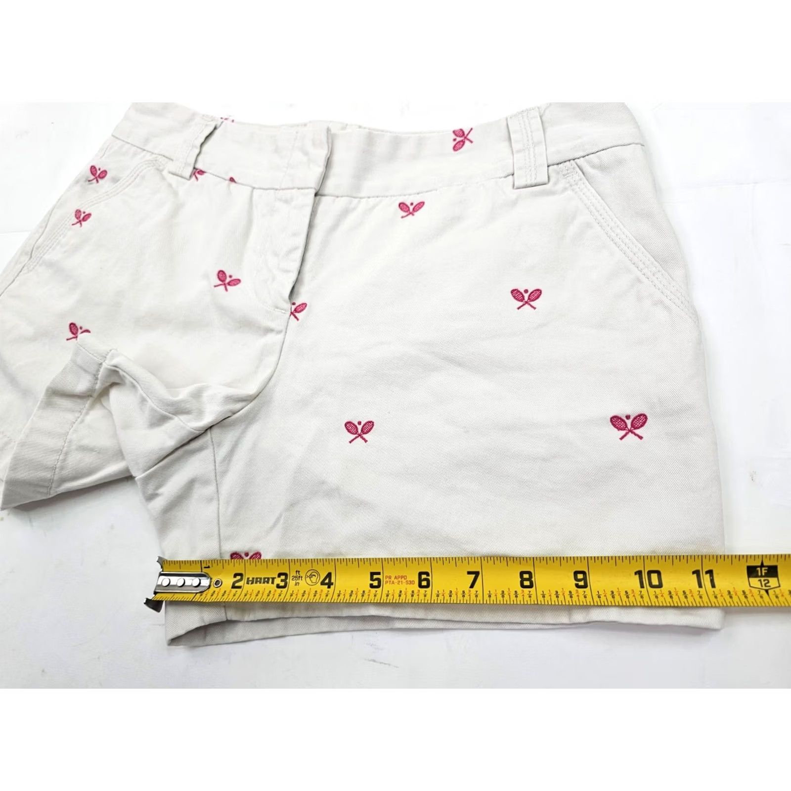 J.Crew J.CREW Chino City Fit Shorts Women 8 Ivory Pink Tennis Embroidery EUC - 32" Waist 4.5" Inseam Size 30" / US 8 / IT 44 - 4 Thumbnail