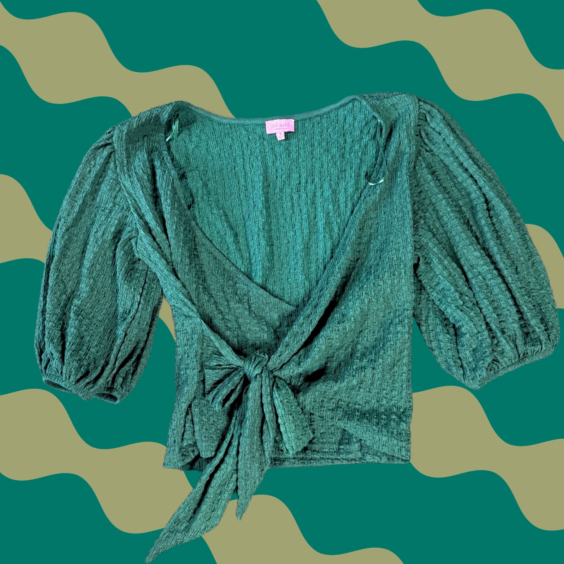Vintage VINTAGE Miami for Francesca's Green Blouse Puff Sleeve V-Neck Wrap Small Womens Size S / US 4 / IT 40 - 1 Thumbnail