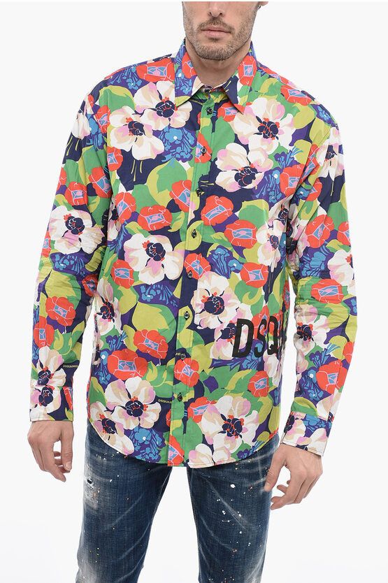 image of Dsquared2 Floral Patterned Cotton Dropped Shoulder Shirt, Men's (Size Small)