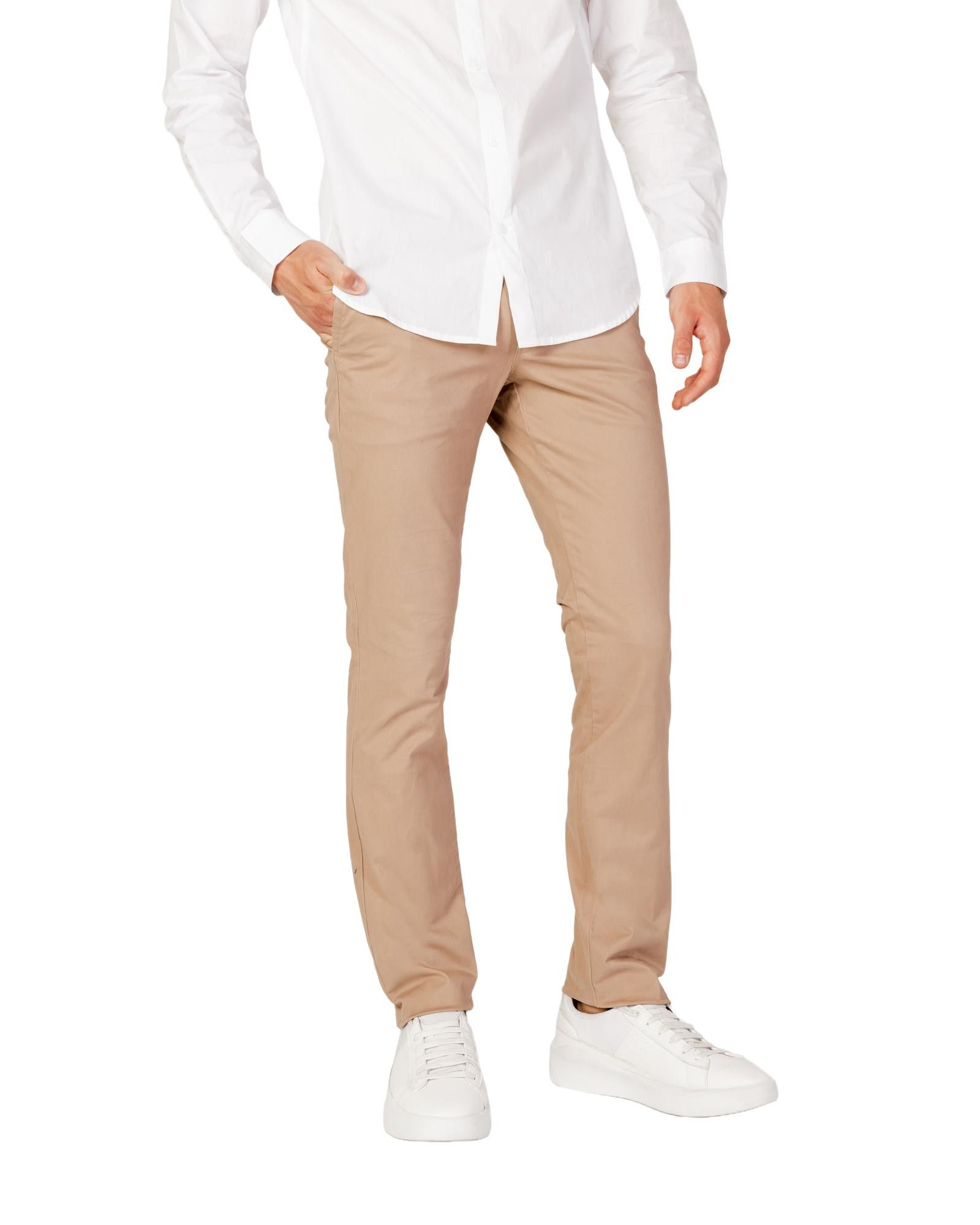 image of Armani Exchange Beige Plain Trousers With Zip And Button Fastening, Men's (Size 30)