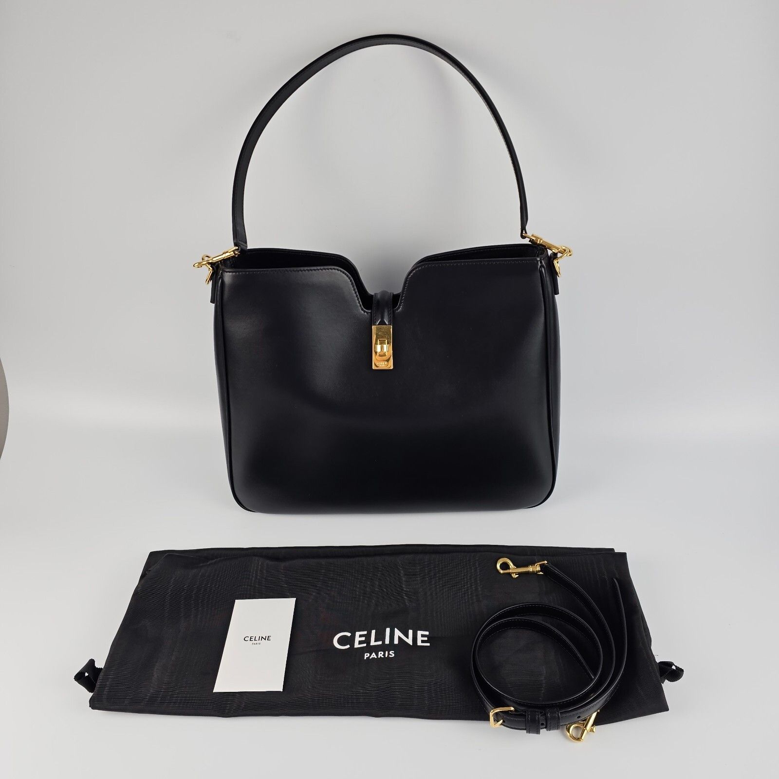 Celine CELINE Camille 16 Medium $3300 Black Smooth Leather Shoulder Size ONE SIZE - 3 Thumbnail
